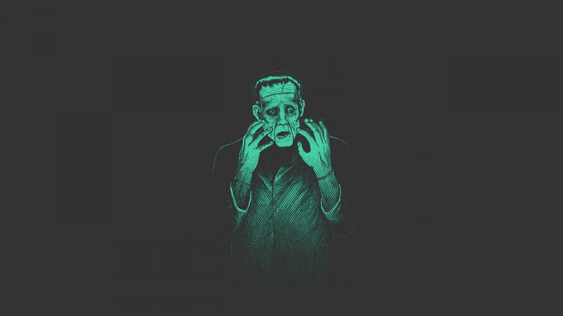 Minimalismo, Frankenstein, Verde, Sfondo scuro, 1920x1080, wallpaper desktop