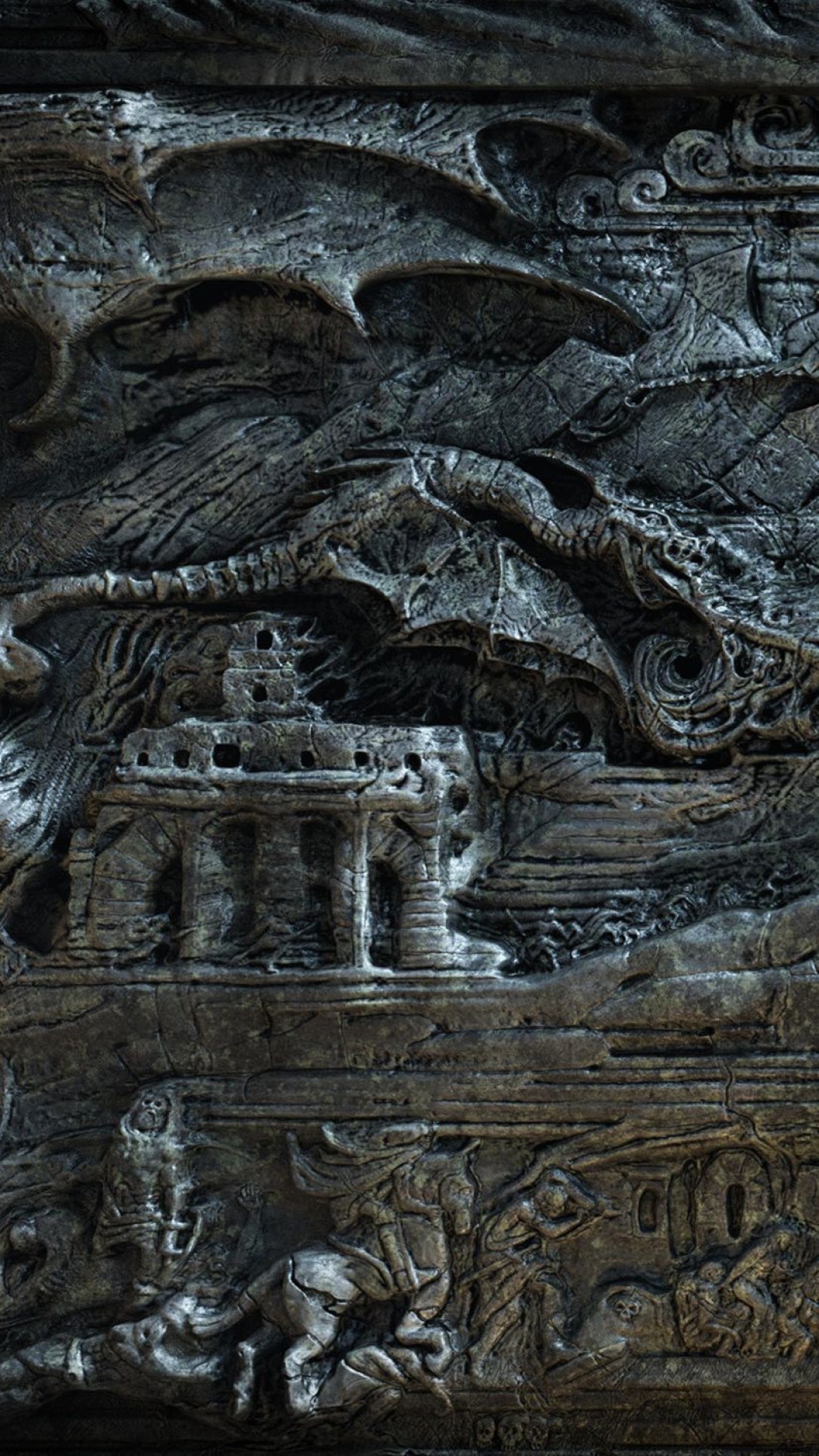 Bassorilievo, Draghi, Pietra, Scultura, Full HD, wallpaper per smartphone