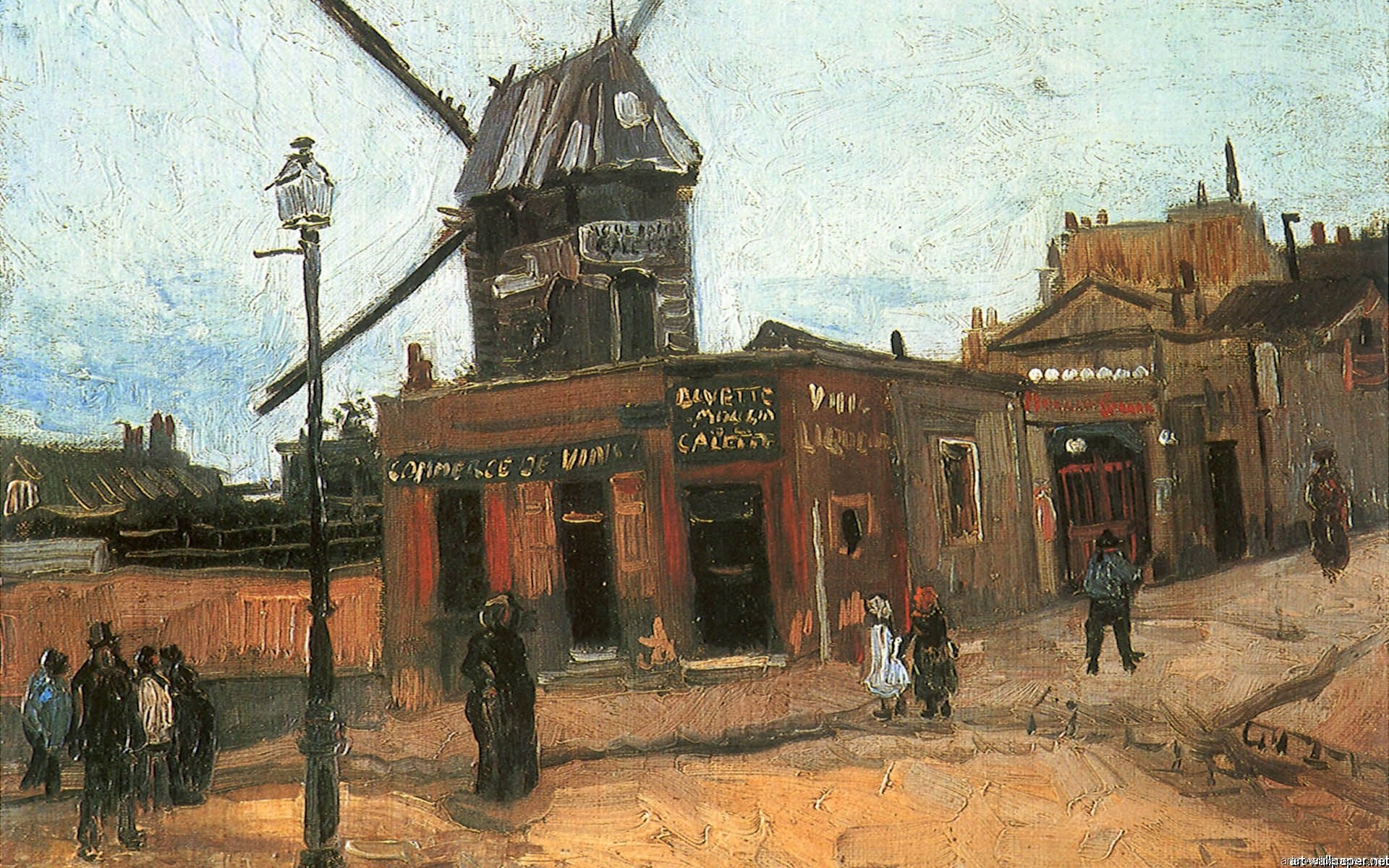 Le Moulin de la Galette, Vincent van Gogh, Montmartre, Parigi, Mulino a vento, Pittura a olio, sfondo Full HD