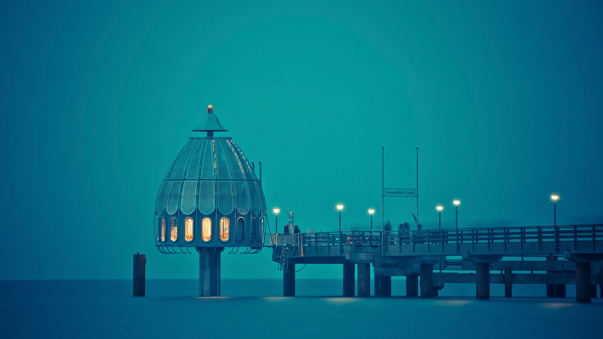 Zingst, Campana subacquea, Molo, Mar Baltico, Germania, Crepuscolo, sfondo Full HD per portatile