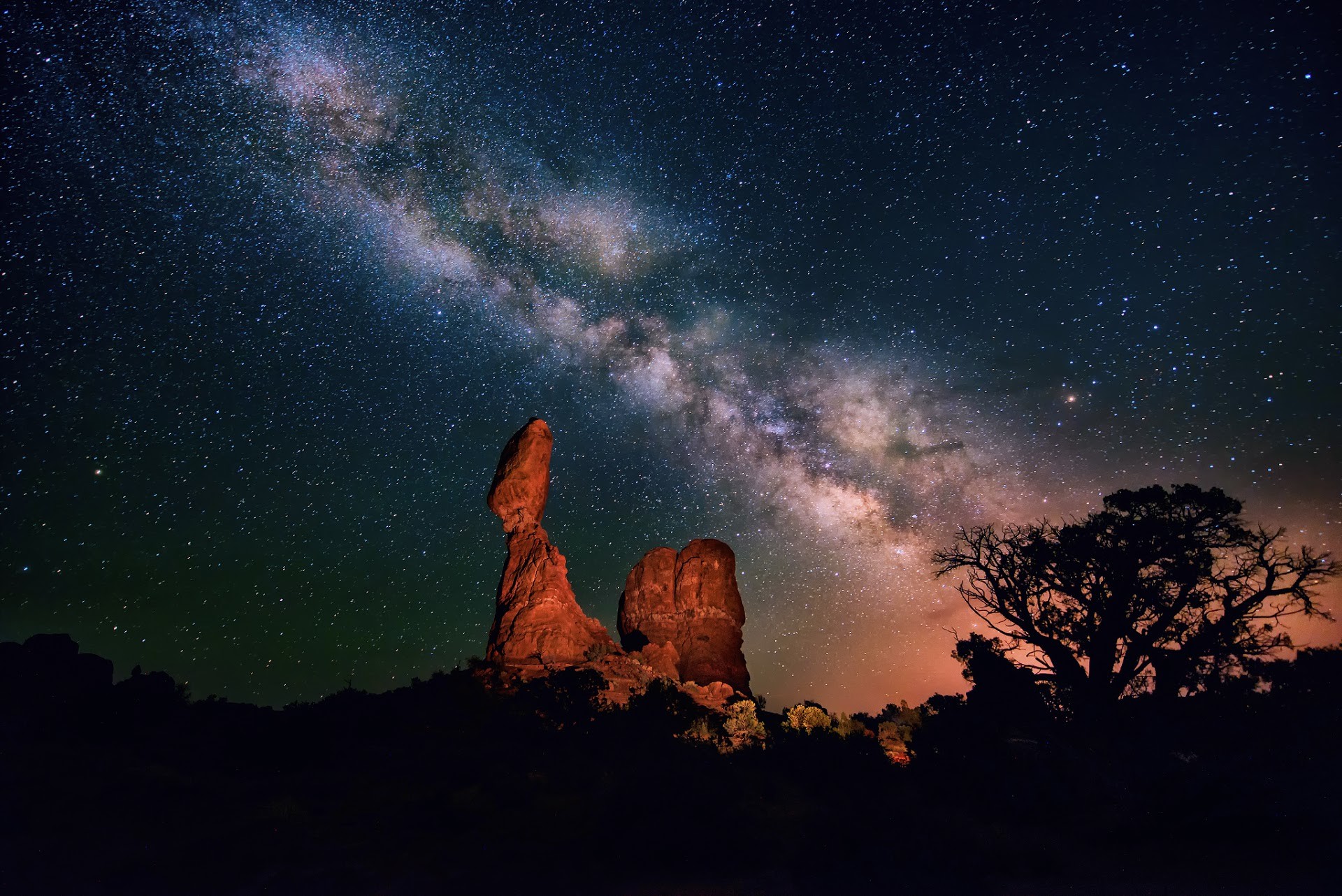 Via Lattea, Balanced Rock, Arches National Park, Utah, Full HD, wallpaper per computer