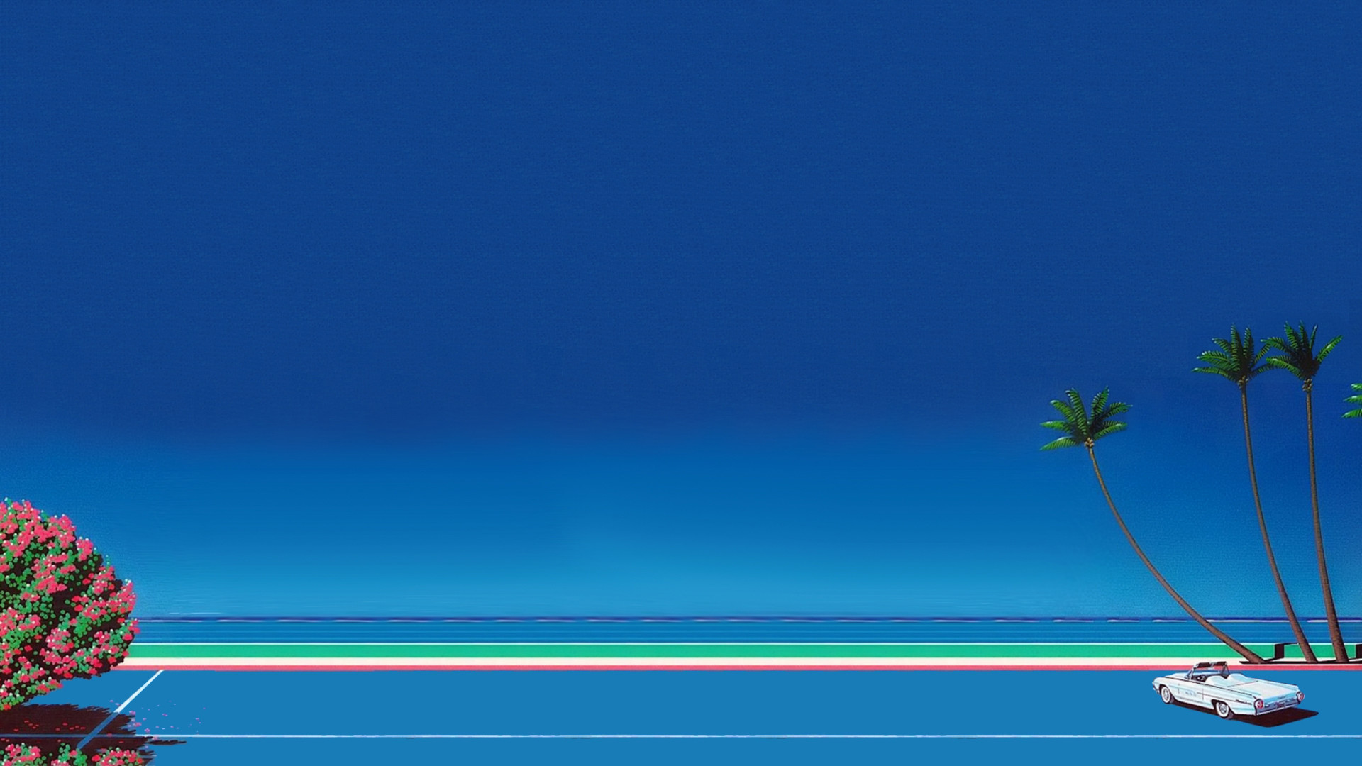 Vaporwave, Mare, Palme, Auto, Blu, Full HD, wallpaper per PC