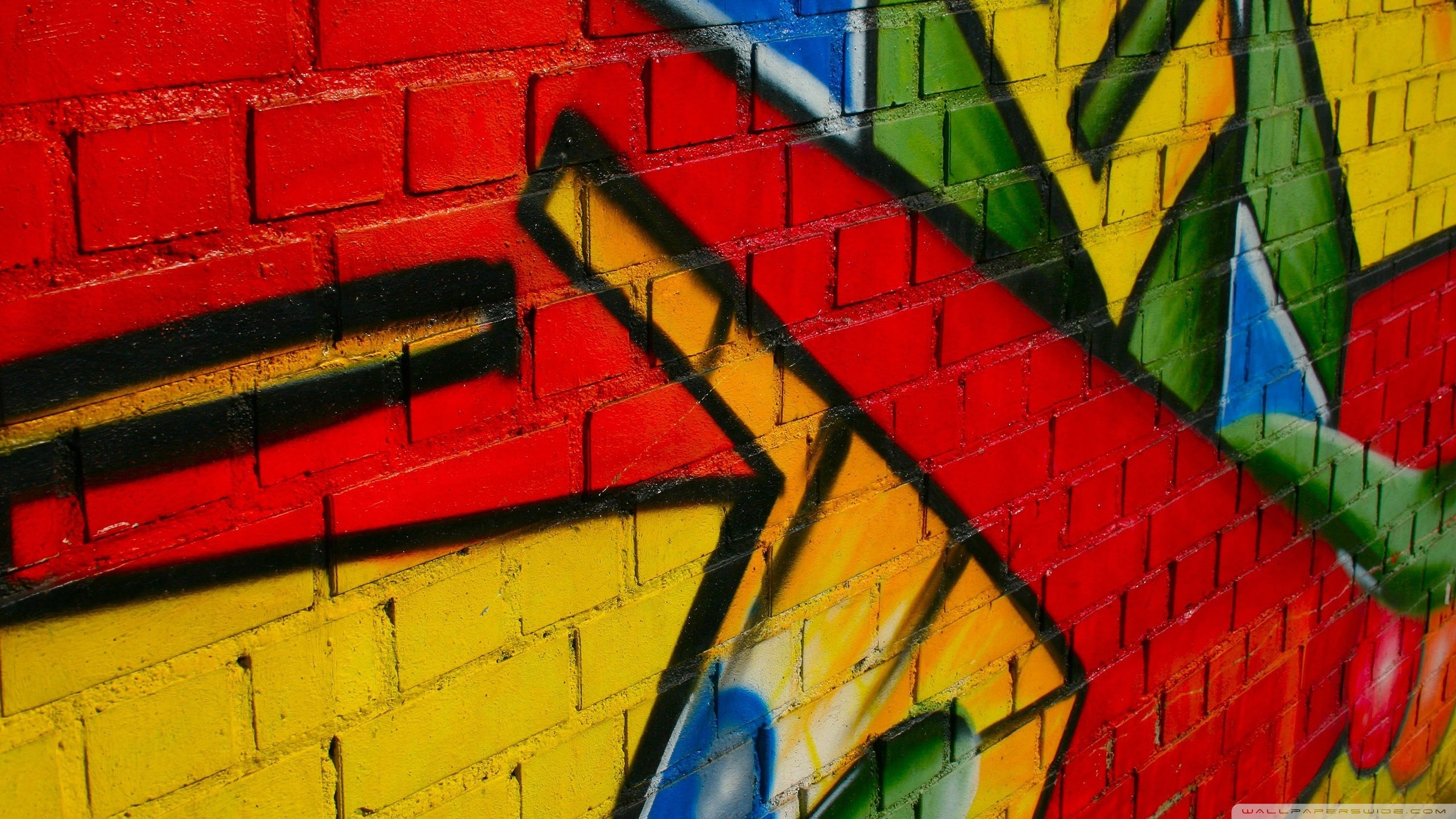 Graffiti, Freccia, Muro di mattoni, Rosso, Giallo, 2K, sfondo desktop