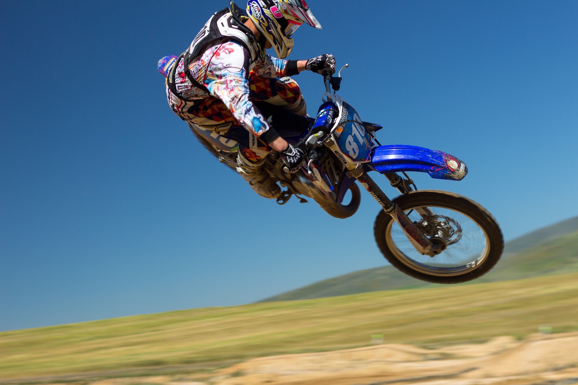 Motocross, Salto, Cielo blu, Full HD, sfondo per PC e portatile