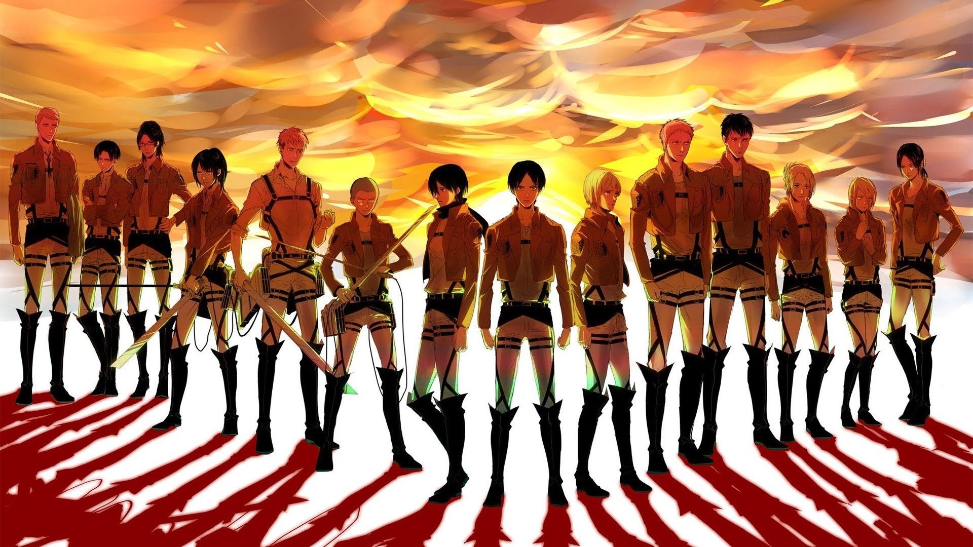 Corpo di ricerca, Levi Ackerman, L'attacco dei giganti, Tramonto, sfondo desktop 1920x1080