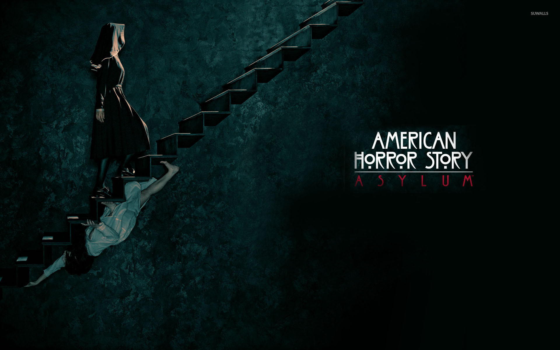 American Horror Story: Asylum, Suora, Scala, Logo, Sfondo verde scuro, wallpaper 1920x1200