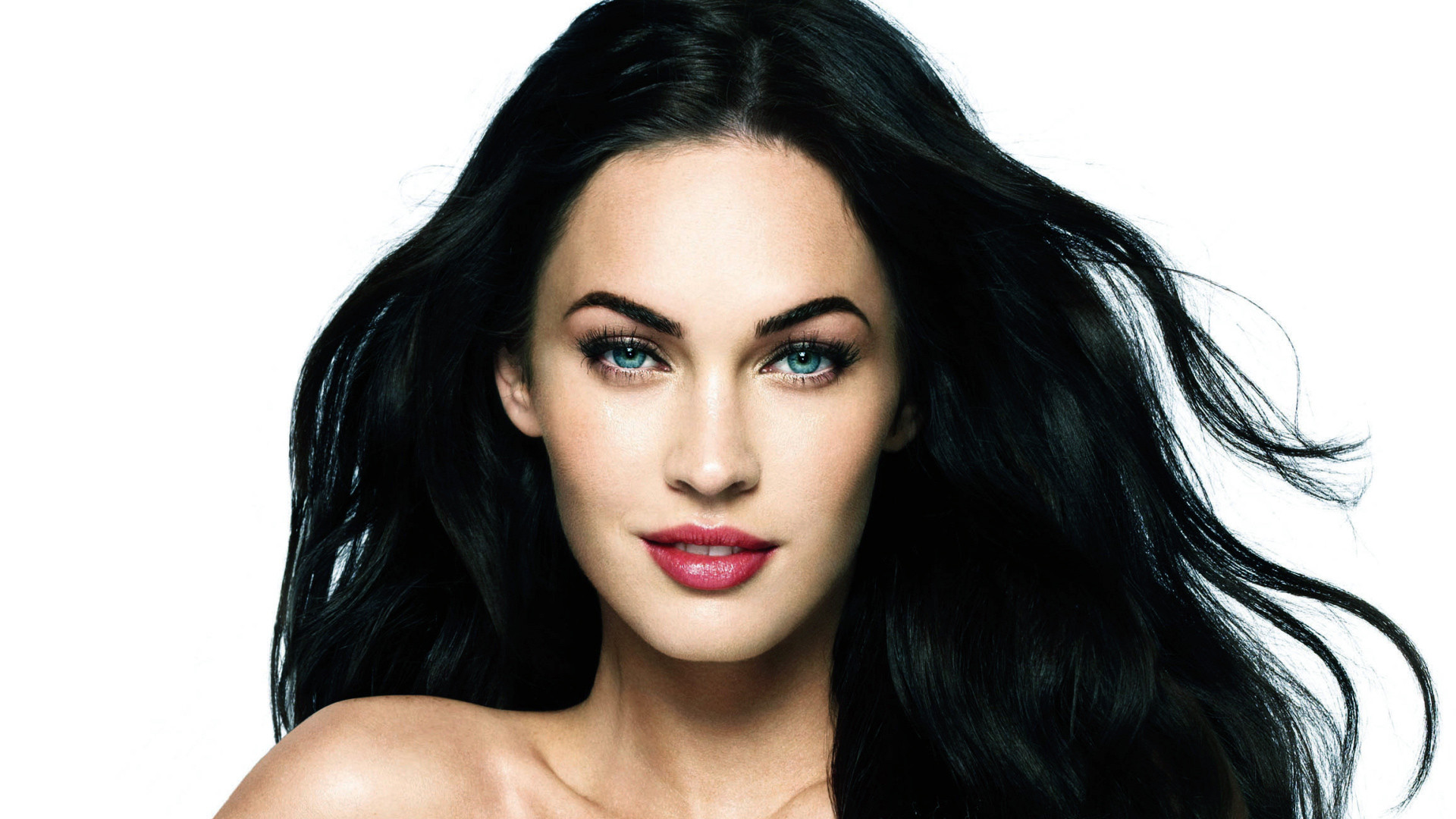 Megan Fox, Capelli neri, Ritratto, Sfondo bianco, Full HD, wallpaper desktop