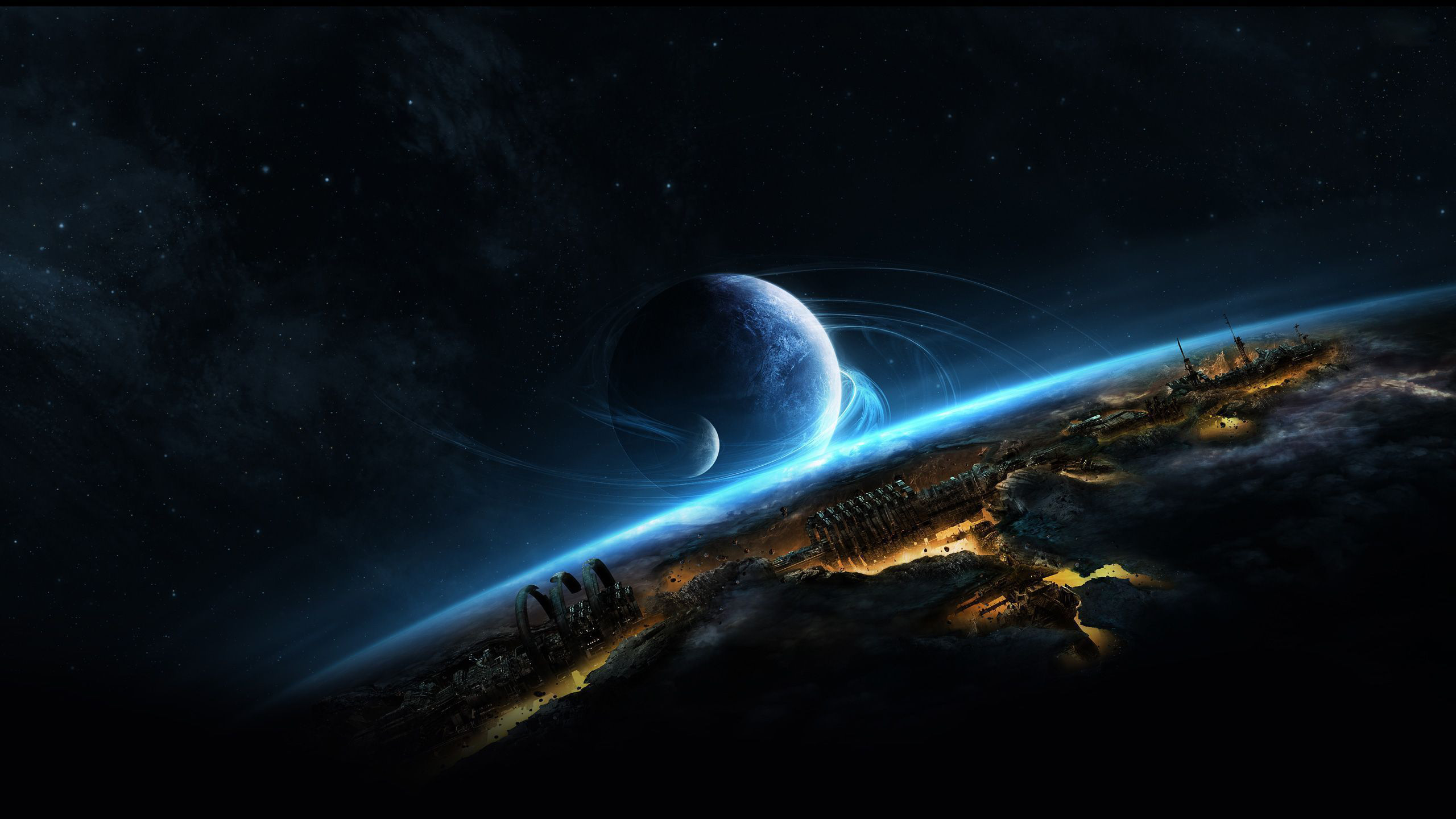 Pianeta, Spazio, Luci della città, Fantascienza, 2560x1440, immagine di sfondo