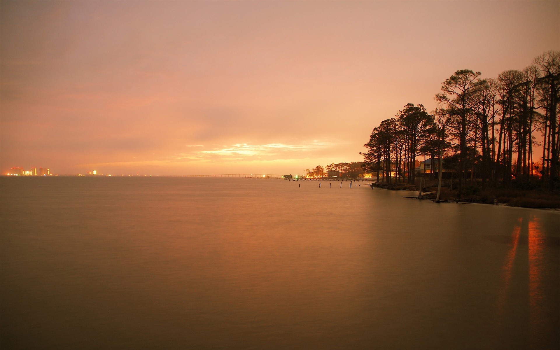 Lago, Alberi, Foschia, Arancione, 1920x1200, sfondo MacBook Pro