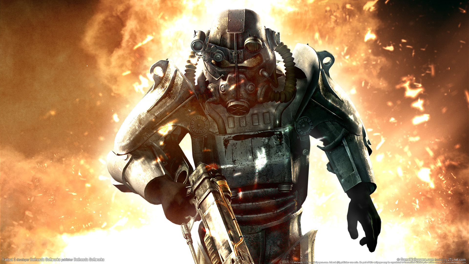 Fallout, Power Armor, Fiamme, Videogioco, Full HD, sfondo per portatile