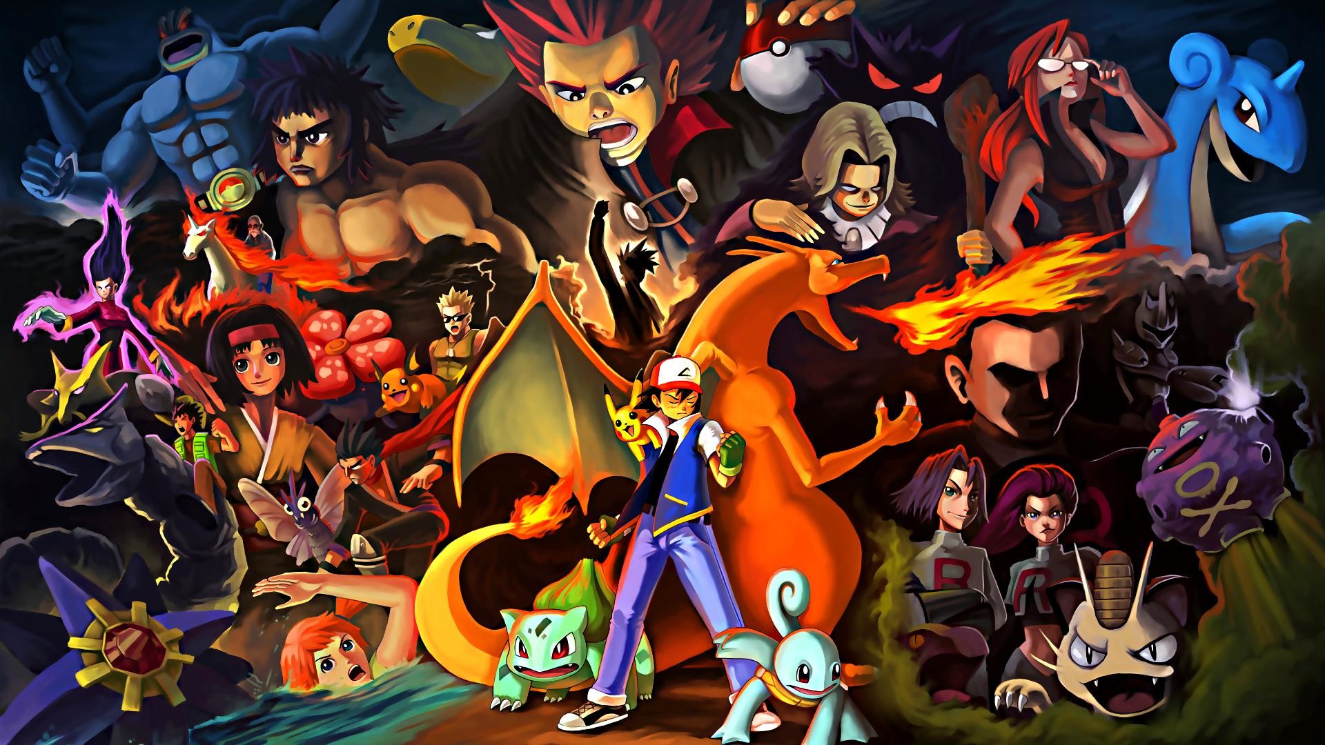 Ash Ketchum, Team Rocket, Charizard, Pokémon, Capopalestra, 1920x1080, sfondo per PC