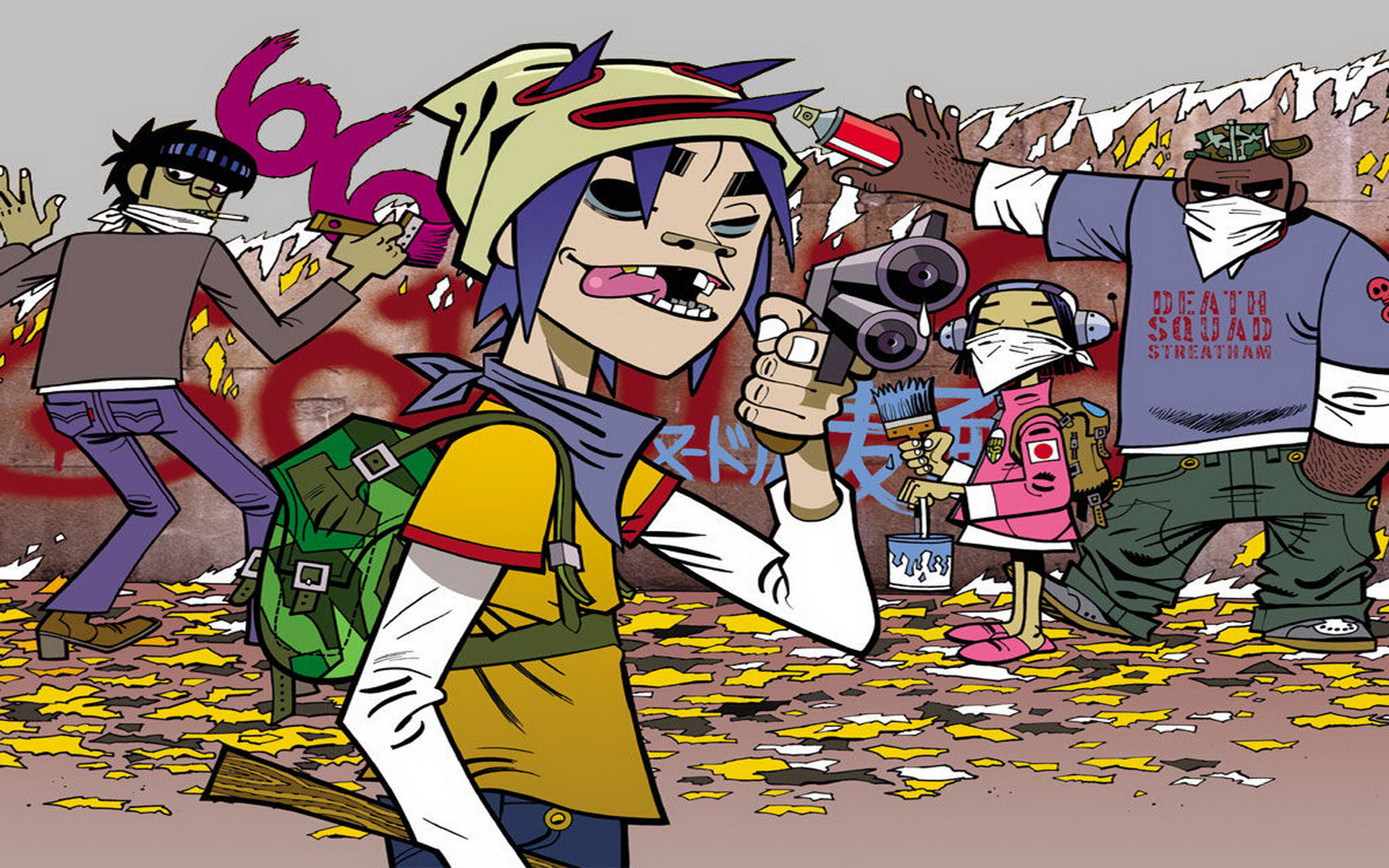 Gorillaz, Noodle, Murdoc Niccals, Graffiti, Fumetto, 1920x1200, sfondo MacBook Pro