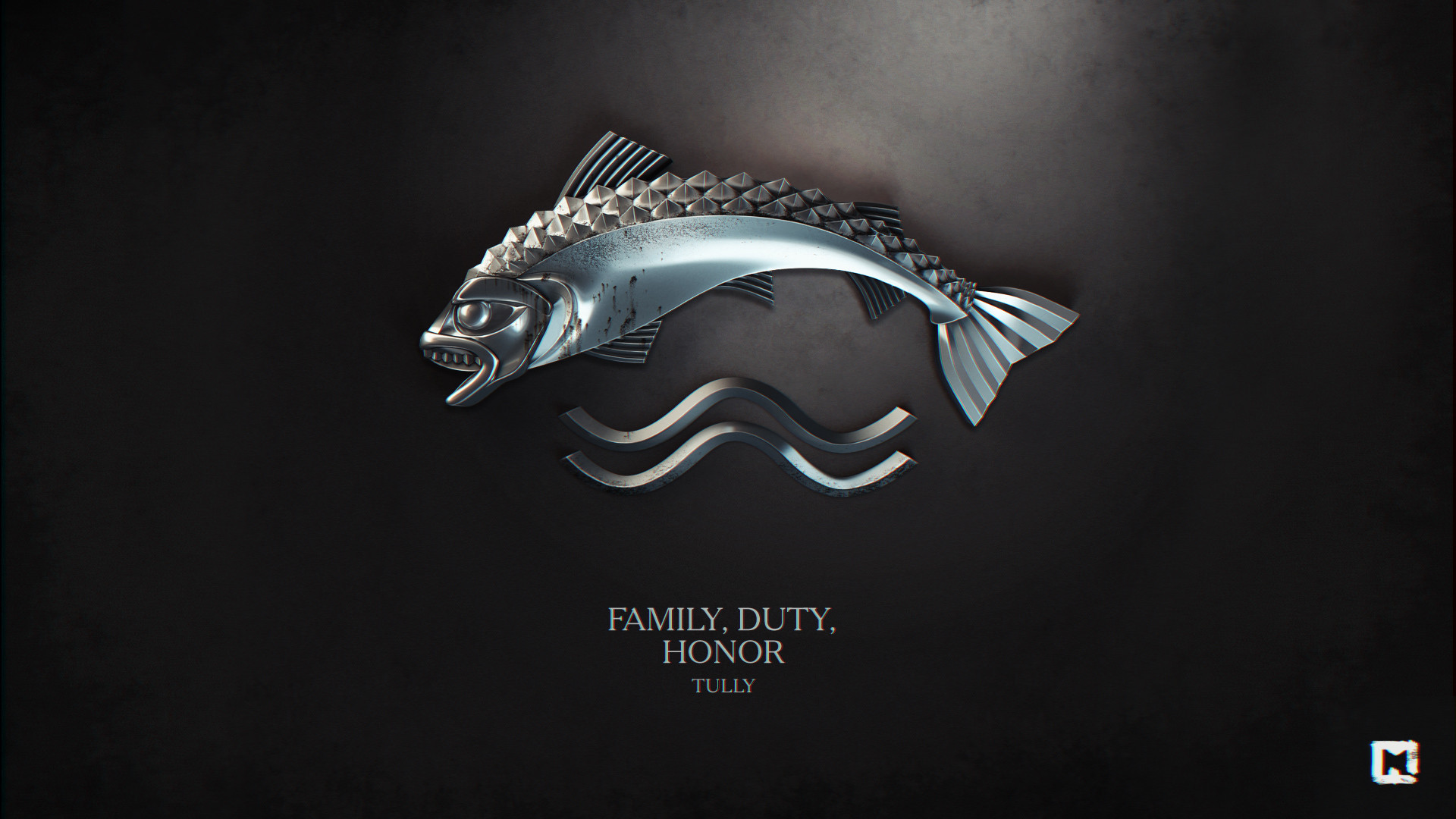 Il Trono di Spade, Casa Tully, Trota, Family, Duty, Honor, Sfondo nero, wallpaper Windows 11