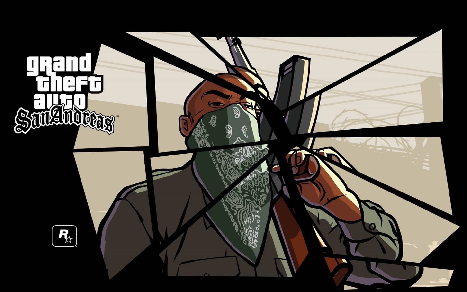 GTA San Andreas, Bandana, Fucile, Logo, Artwork, 16:10 Full HD, sfondo widescreen