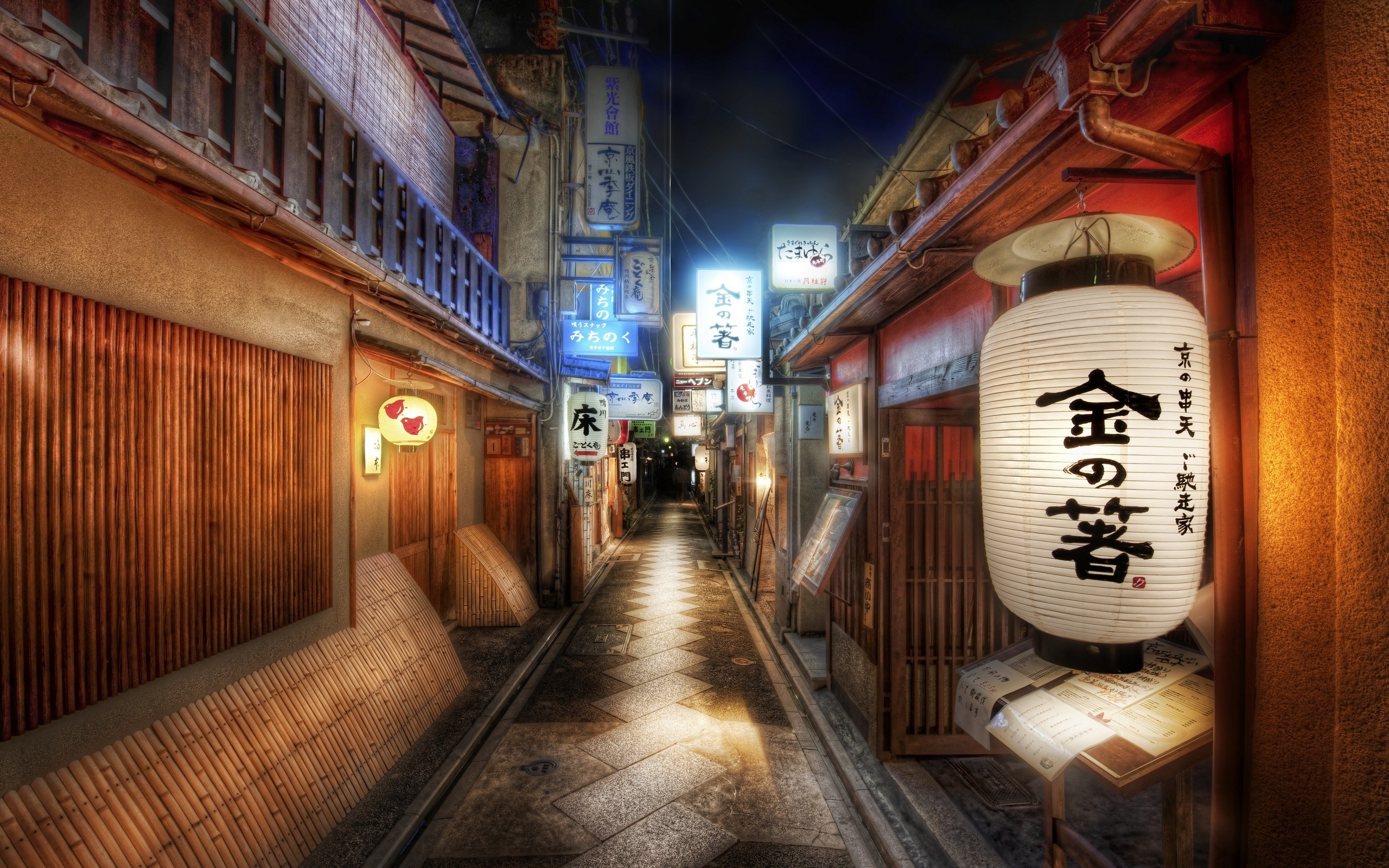 Kyoto, Vicolo, Lanterna, Gion, Notte, 2K, wallpaper per PC