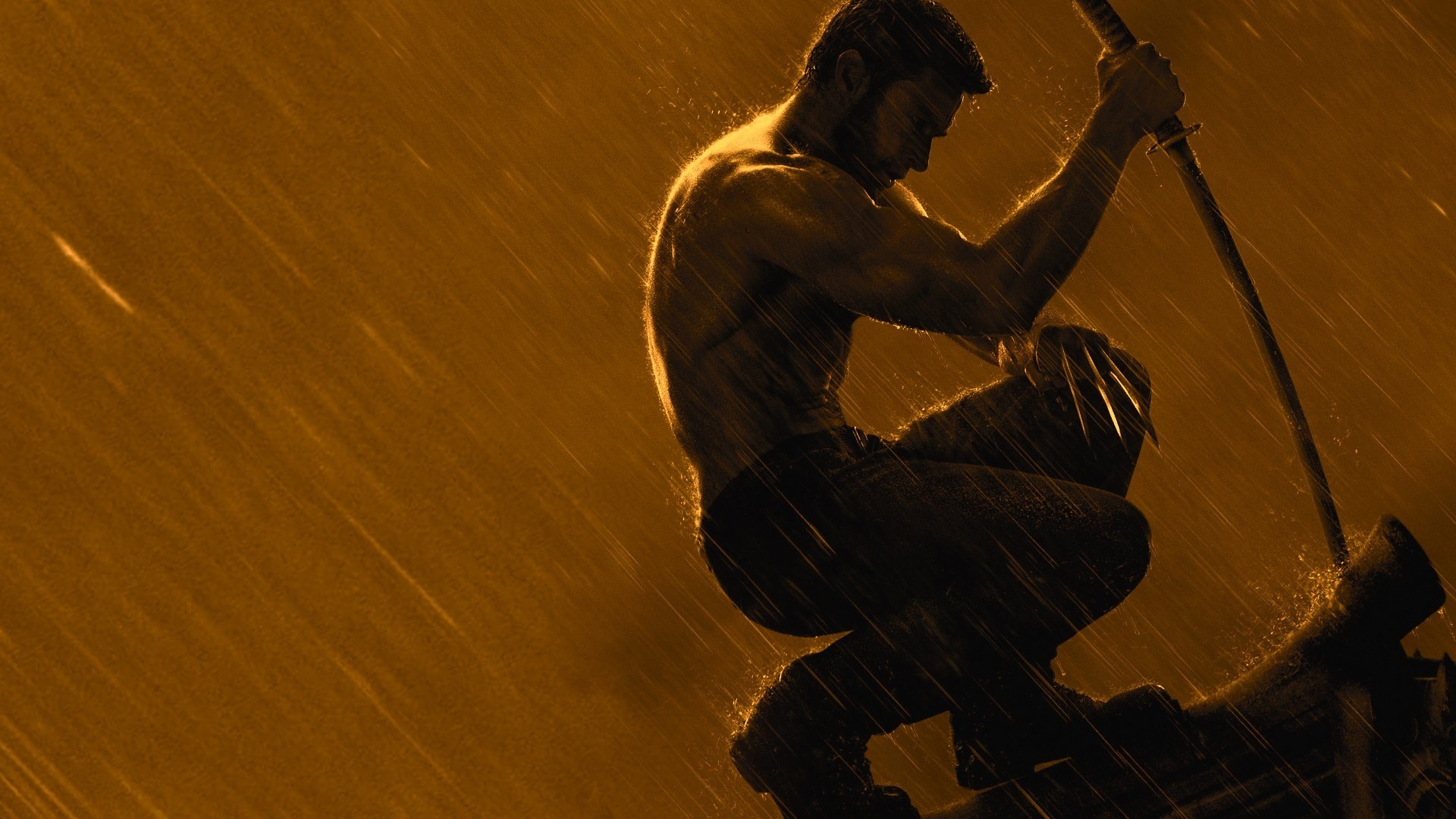 Wolverine - L'immortale, Hugh Jackman, Wolverine, Katana, Pioggia, sfondo 16:9 Full HD