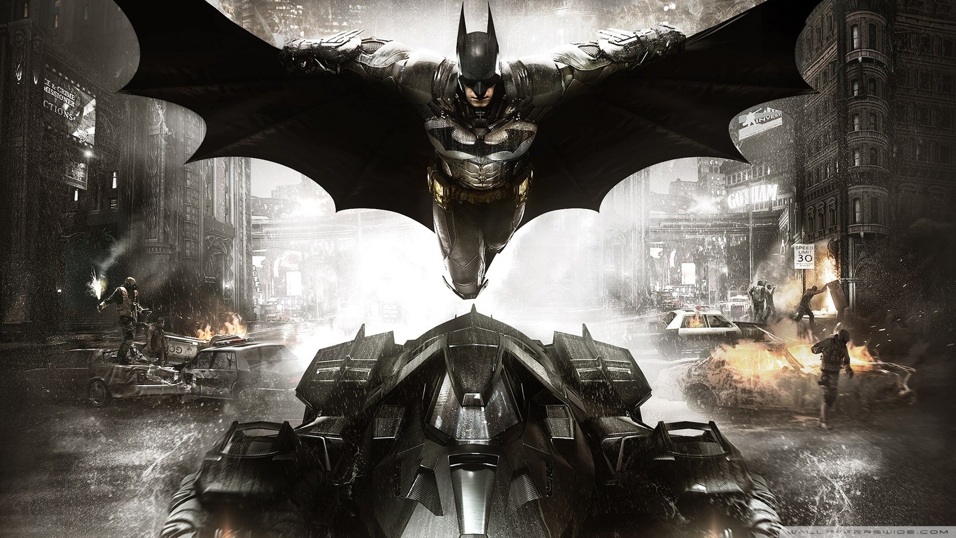 Batman: Arkham Knight, Batman, Batmobile, Gotham City, Full HD 1080p, sfondo desktop