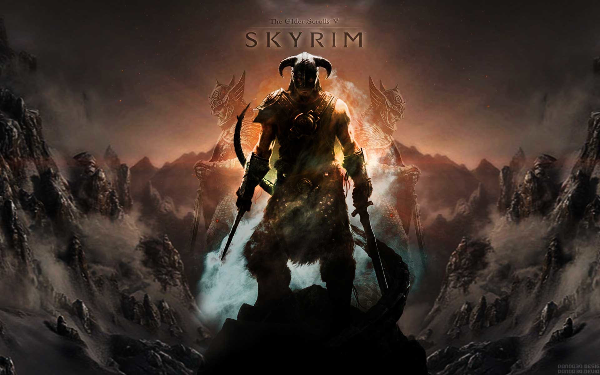 Dovahkiin, The Elder Scrolls V: Skyrim, Logo, Fuoco, 16:10 Full HD, sfondo widescreen
