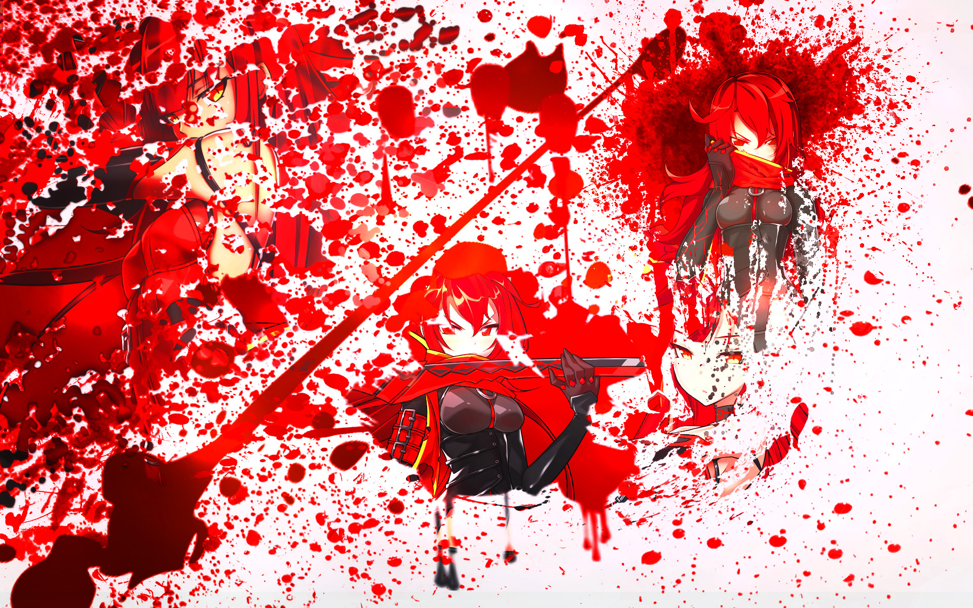 Ragazza anime, Katana, Schizzi rossi, Rosso, 1920x1200, sfondo MacBook Pro