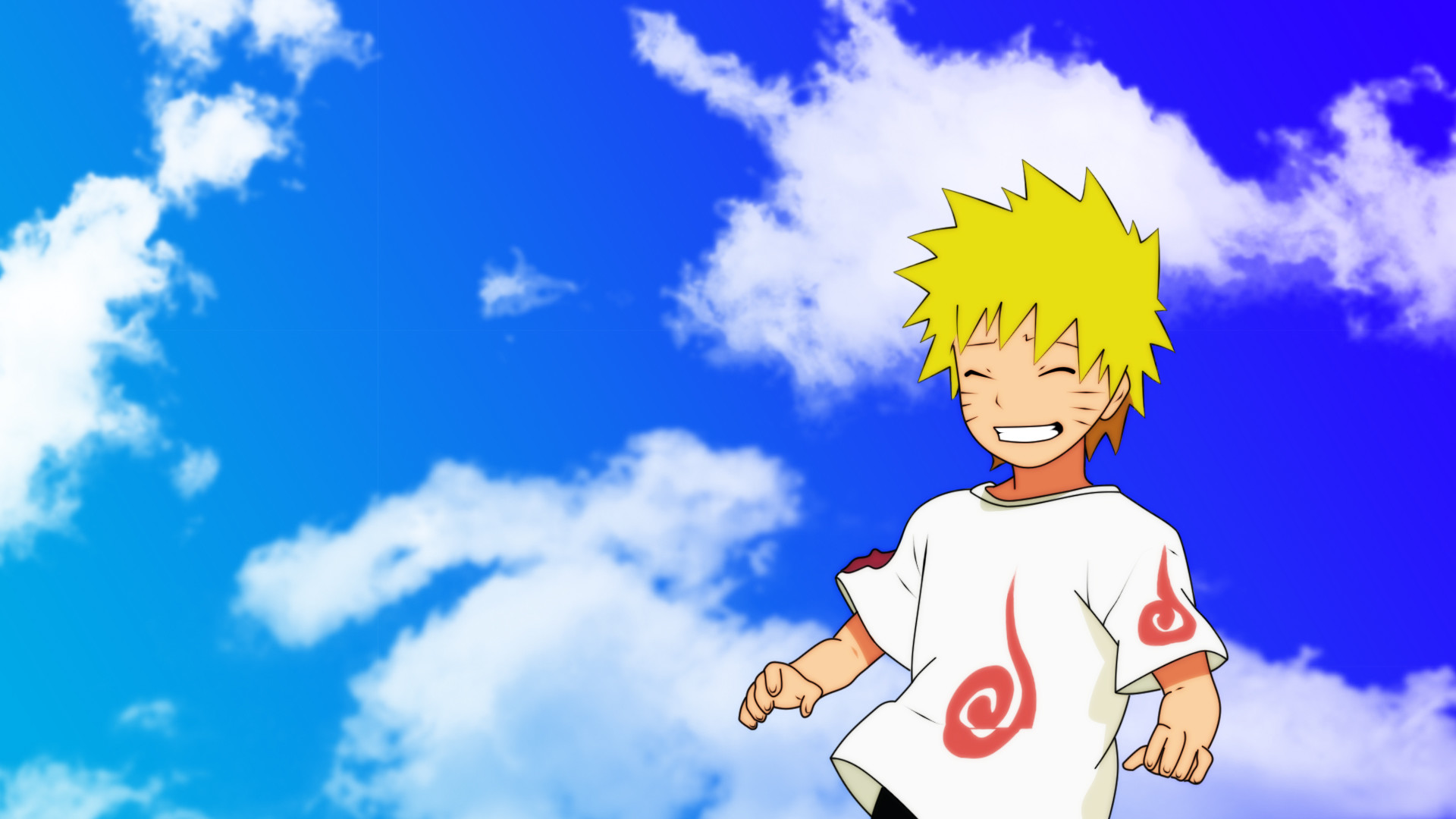 Naruto Uzumaki, Bambino, Cielo azzurro, Nuvole, 1920x1080, immagine di sfondo