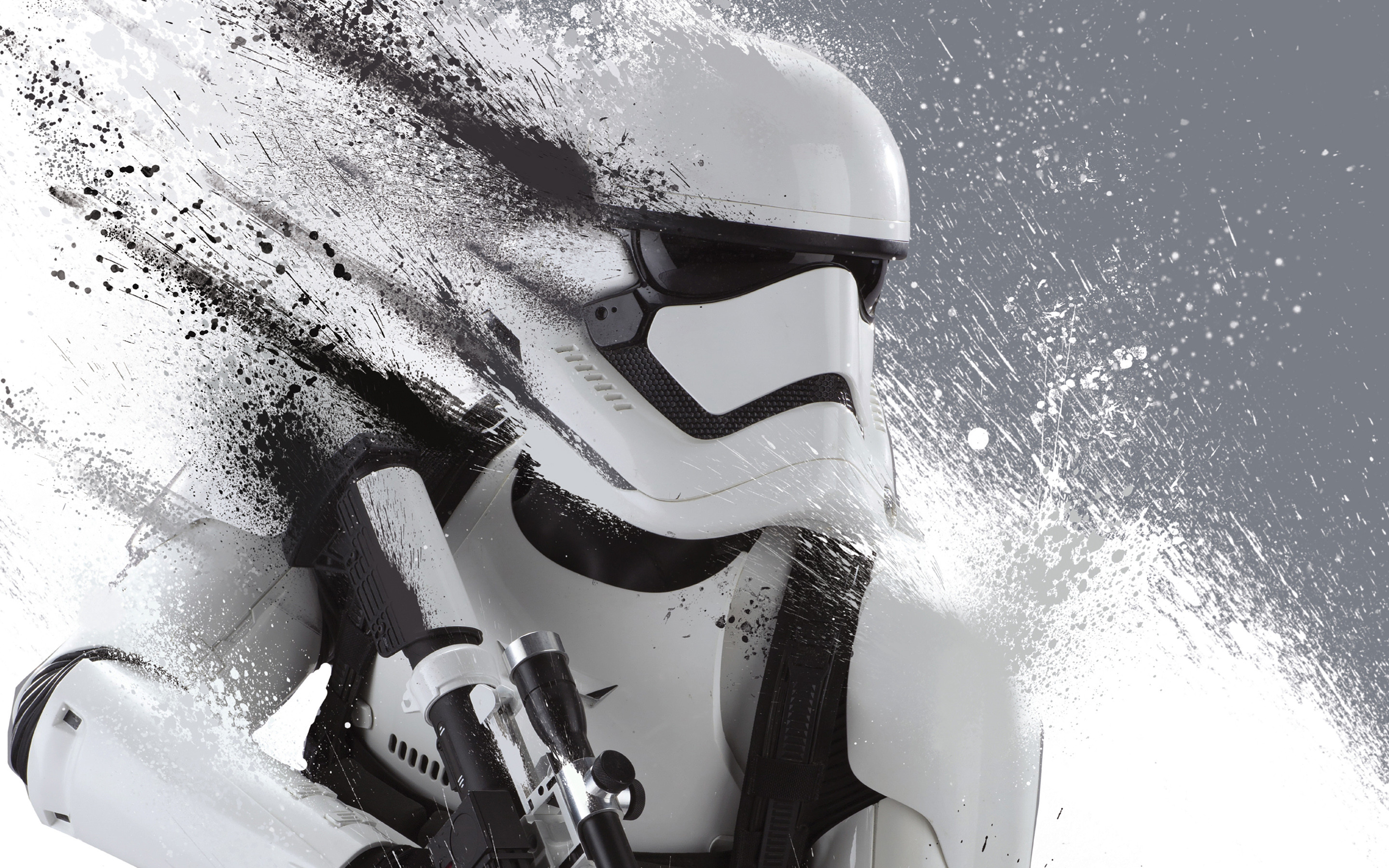 Stormtrooper del Primo Ordine, Il risveglio della Forza, Star Wars, Schizzi di vernice, Bianco e nero, wallpaper 2K