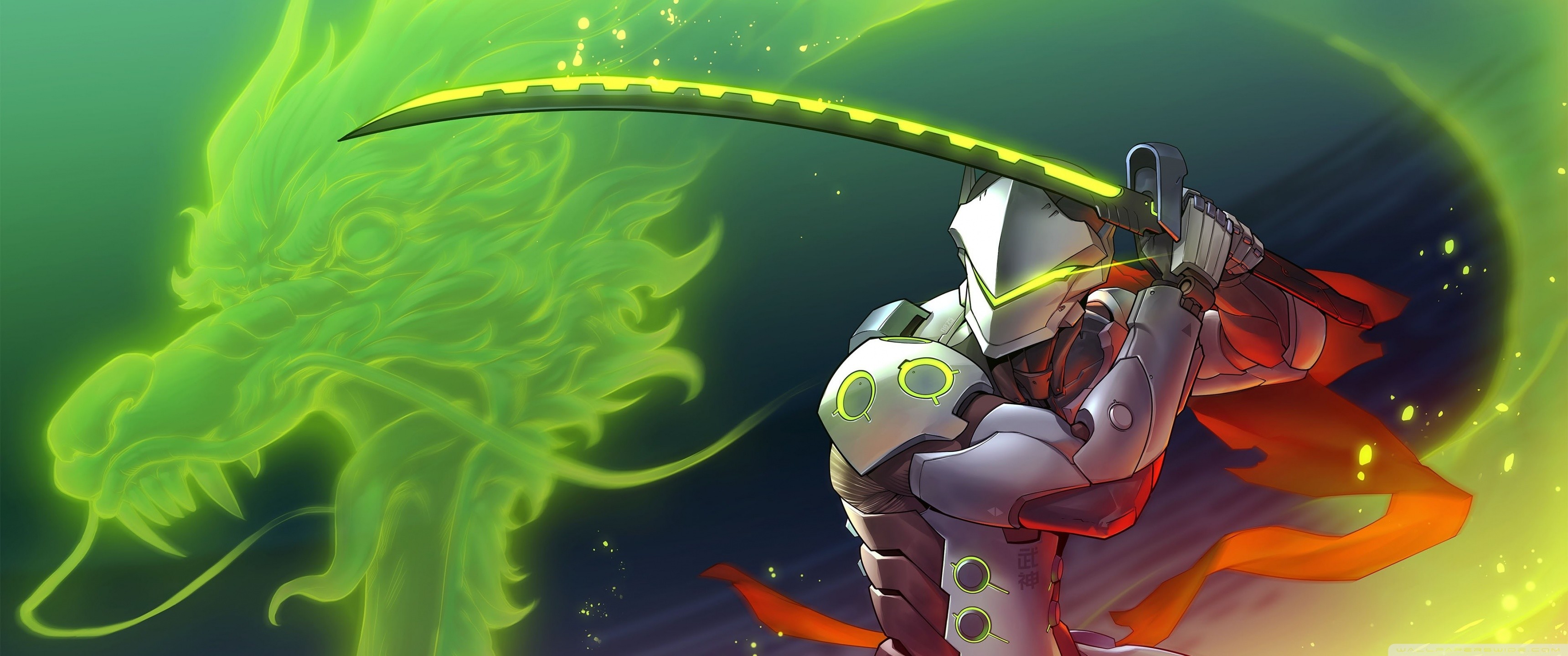 Genji, Overwatch, Dragonblade, Drago verde, 2K, sfondo Windows 11