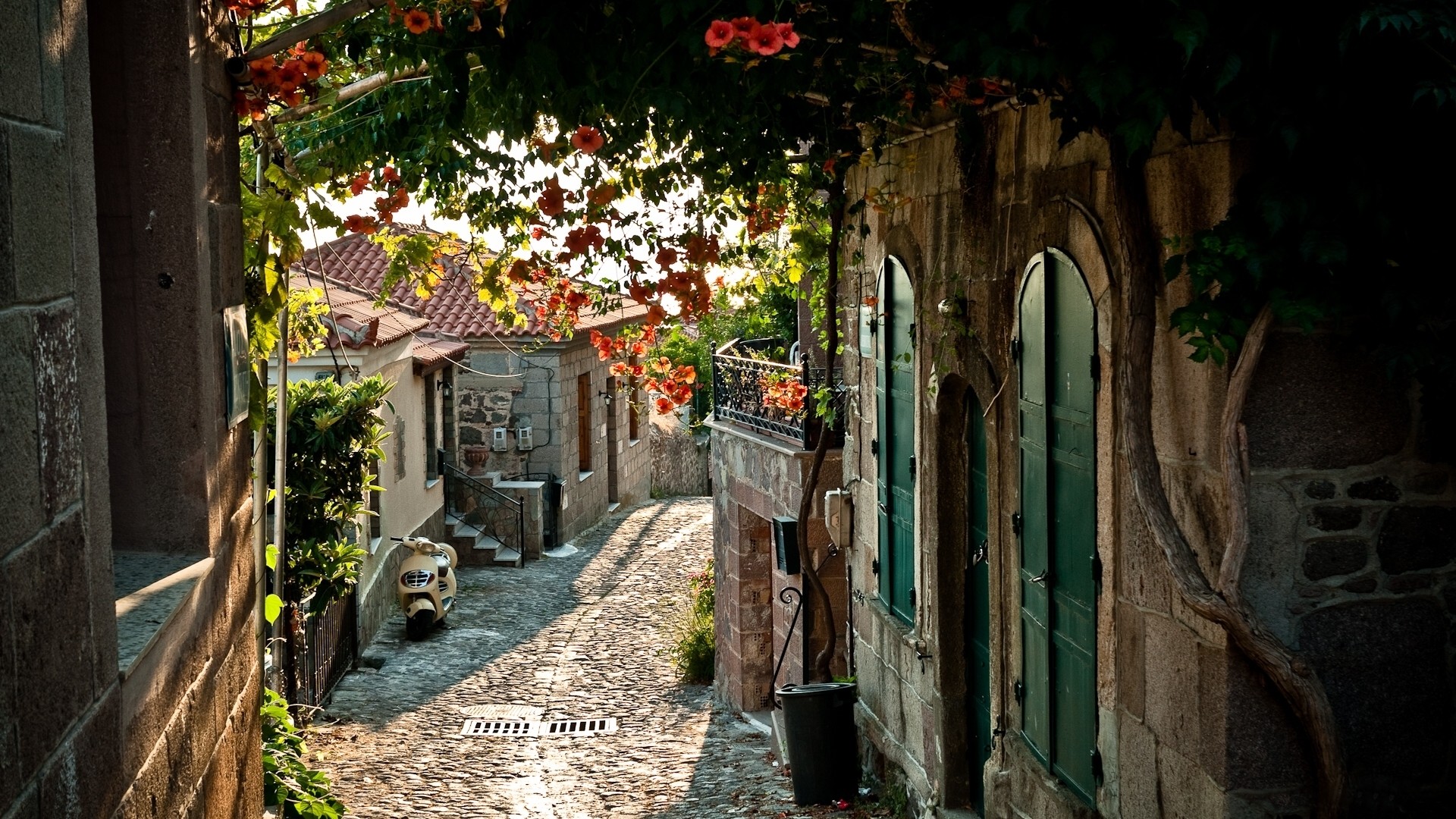 Vicolo, Pergola, Borgo, Ciottolato, Full HD, sfondo Windows 11