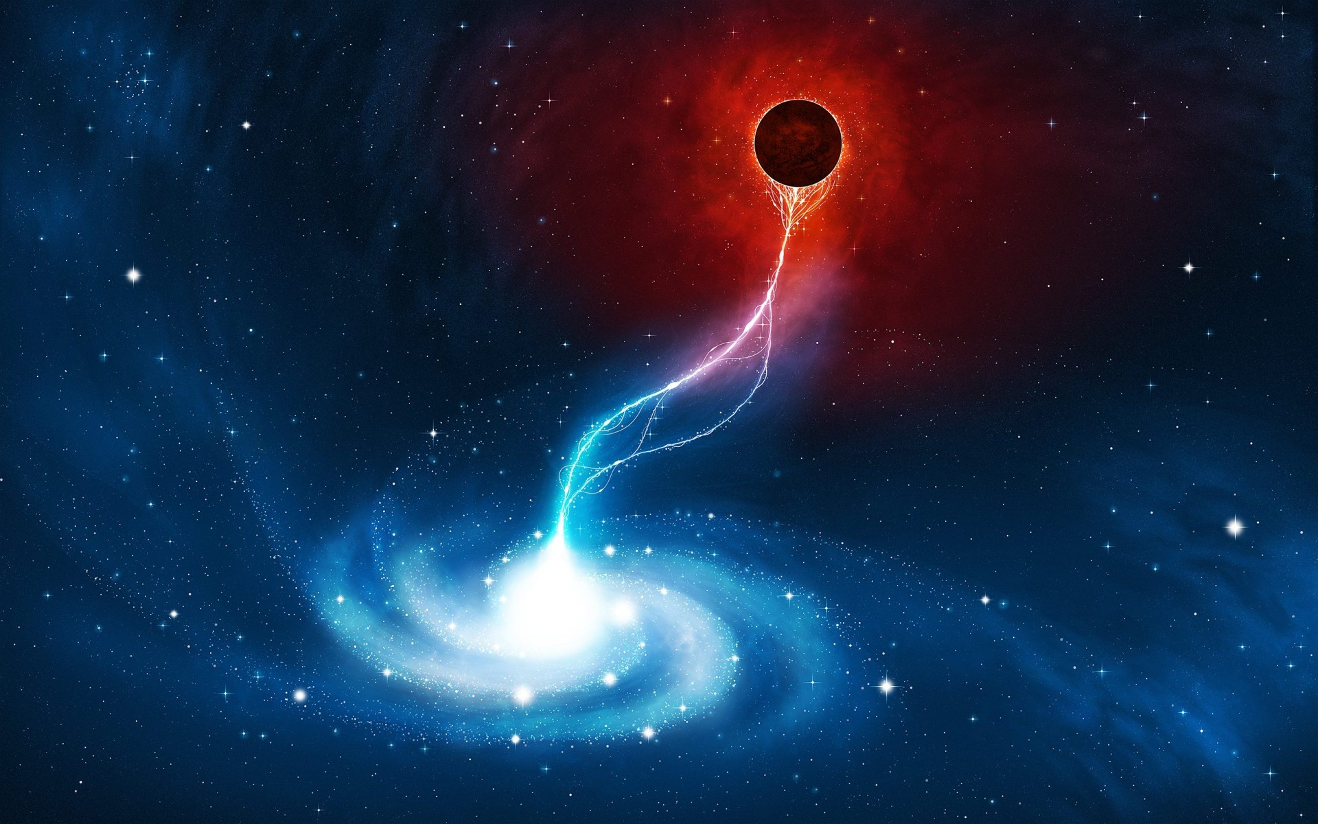 Buco nero, Galassia a spirale, Rosso e blu, Arte spaziale, 16:10 Full HD, wallpaper widescreen