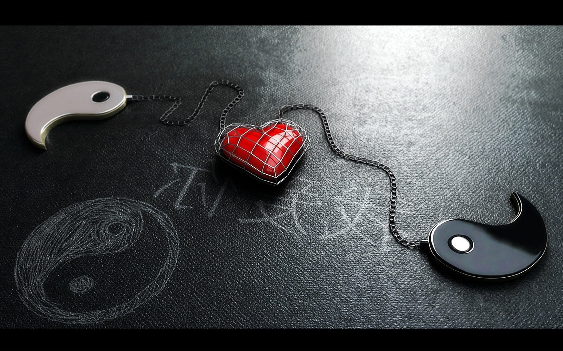 Yin e yang, Collana, Cuore, Ciondolo, 16:10 Full HD, sfondo widescreen
