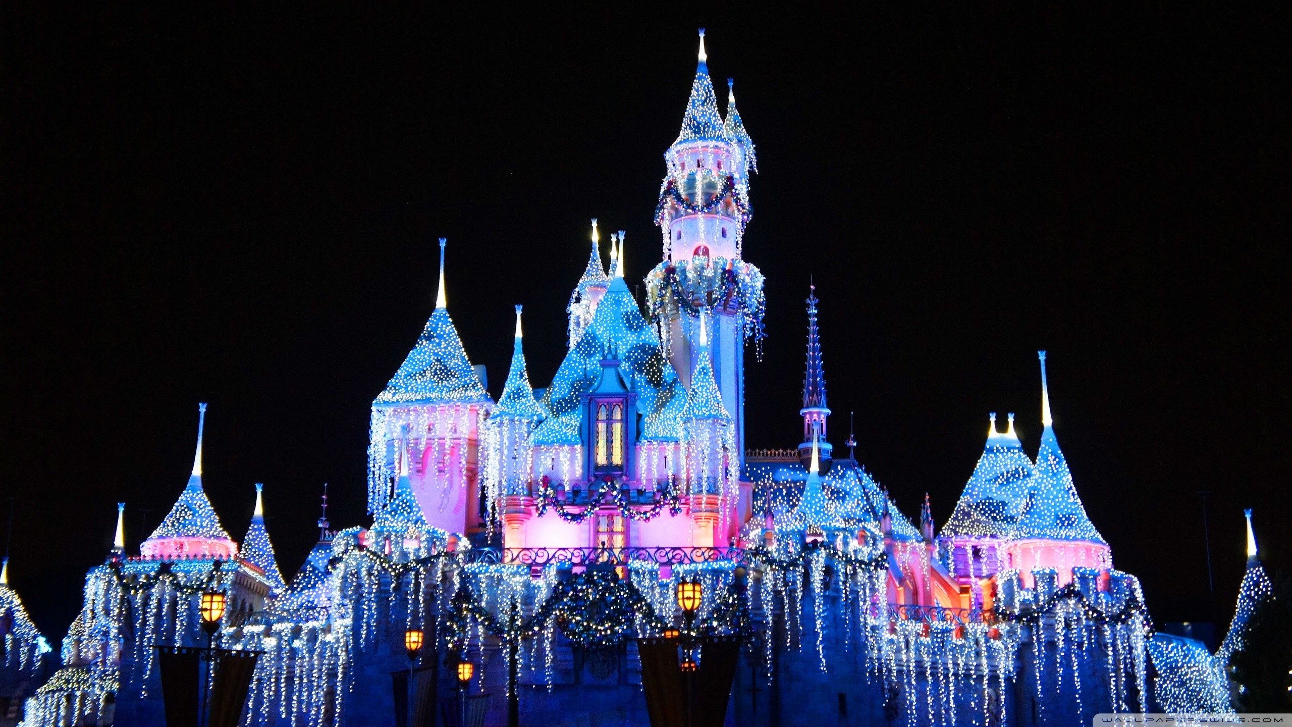 Castello della Bella Addormentata, Disneyland, Luci natalizie, Notte, sfondo per portatile