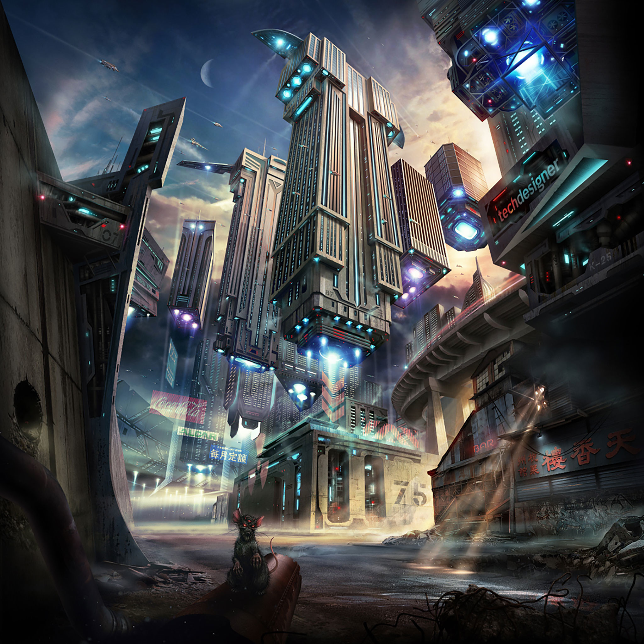 Città futuristica, Astronavi, Grattacieli, Fantascienza, Full HD, schermata di blocco iPad
