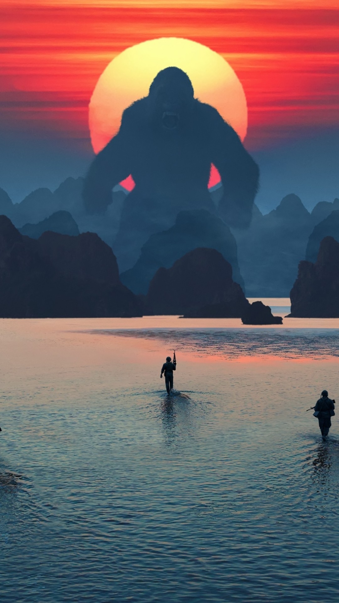 Kong: Skull Island, King Kong, Tramonto, Silhouette, Full HD, schermata di blocco iPhone
