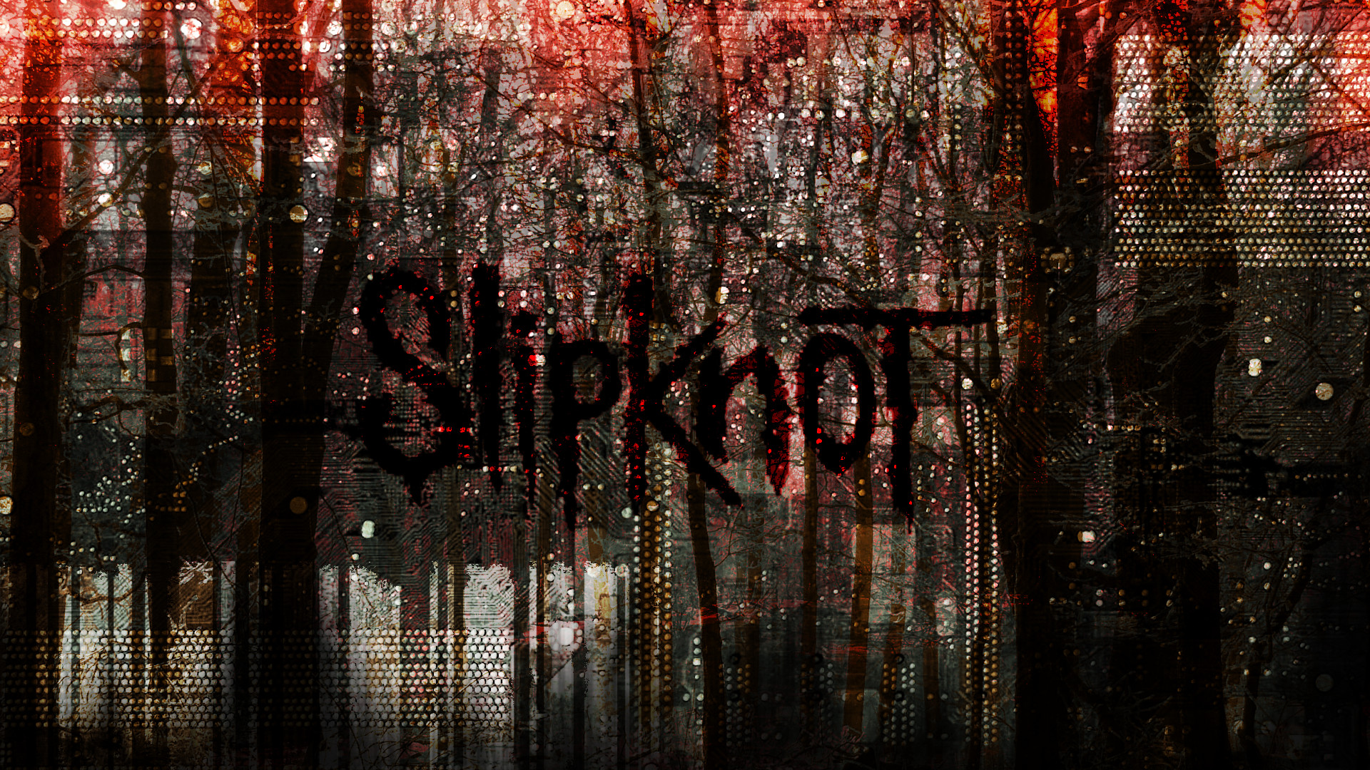 Slipknot, Logo, Foresta, Rosso, Grunge, 1920x1080, immagine di sfondo