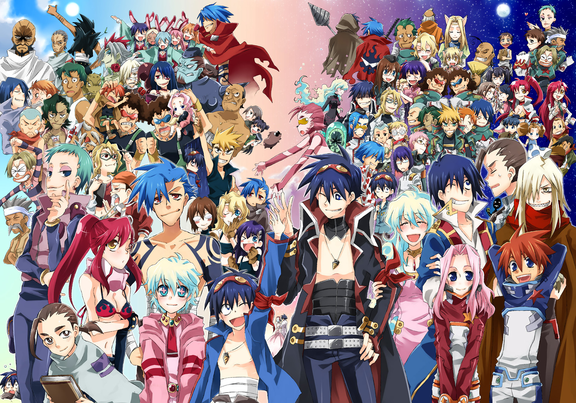 Simon, Kamina, Gurren Lagann, Crossover anime, Gruppo di personaggi, sfondo Windows 11