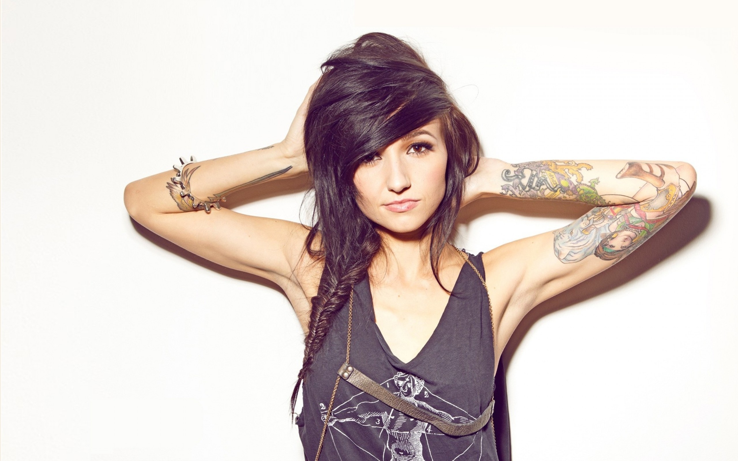 Lights (cantante), Tatuaggi, Capelli neri, Ragazza, Sfondo bianco, wallpaper 2560x1600
