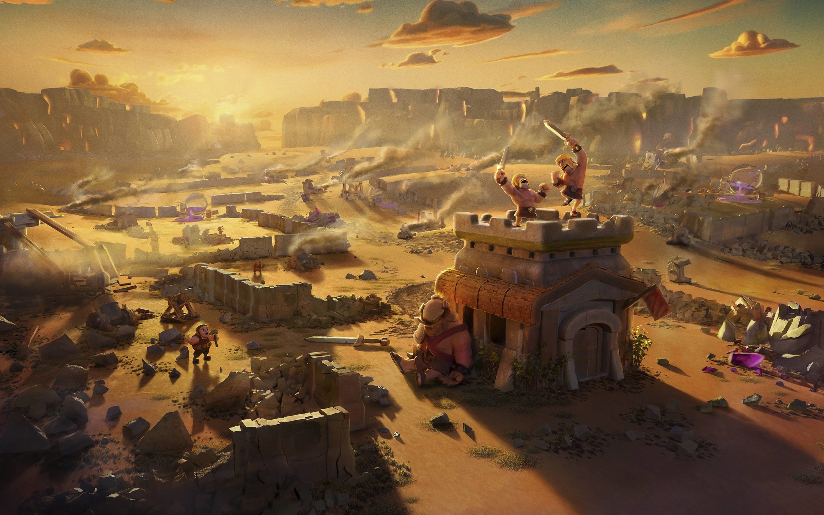 Clash of Clans, Villaggio, Battaglia, Tramonto, 2K, sfondo per PC