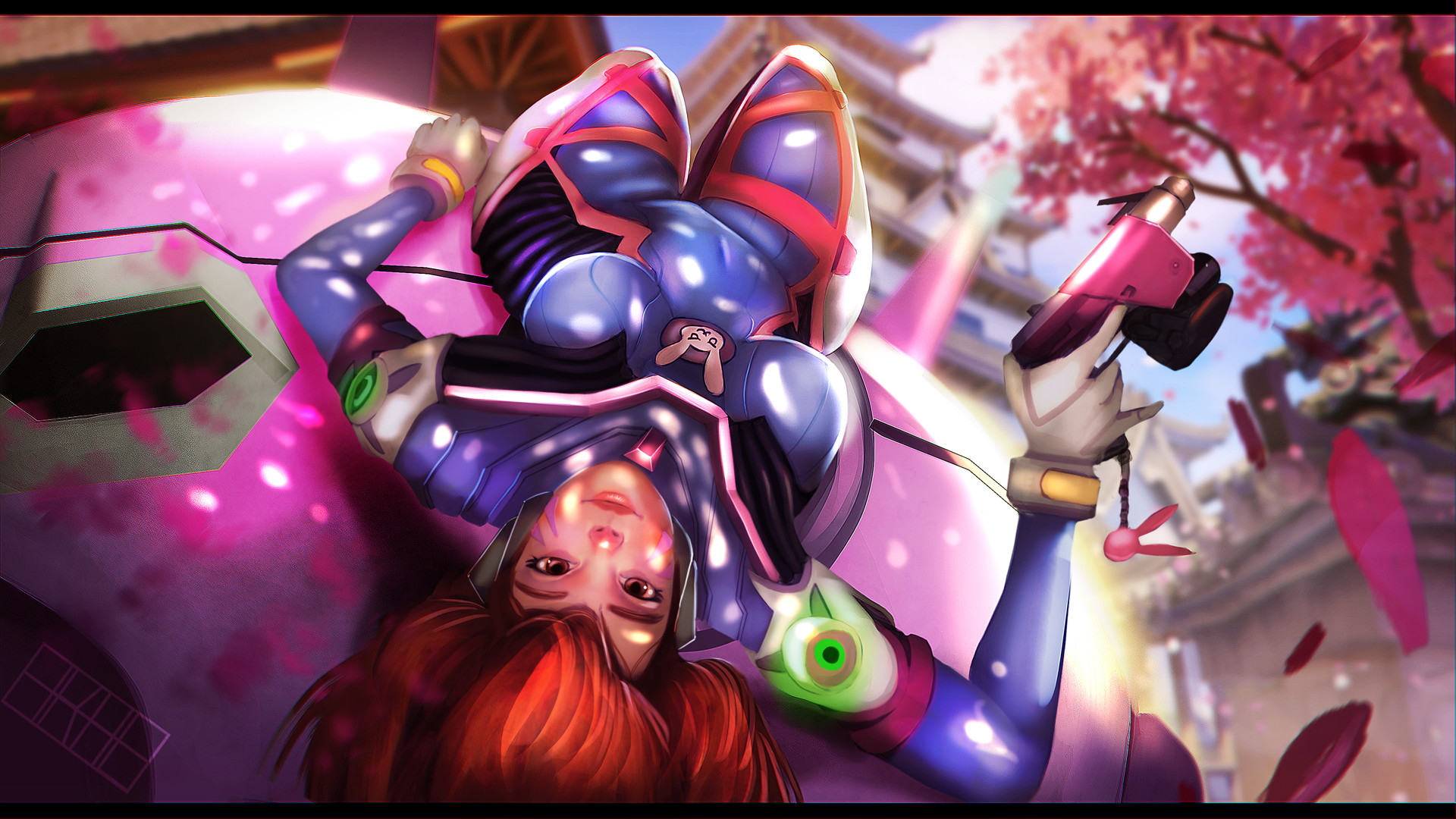 D.Va, Overwatch, Fiori di ciliegio, Fan art, 1920x1080, sfondo per PC