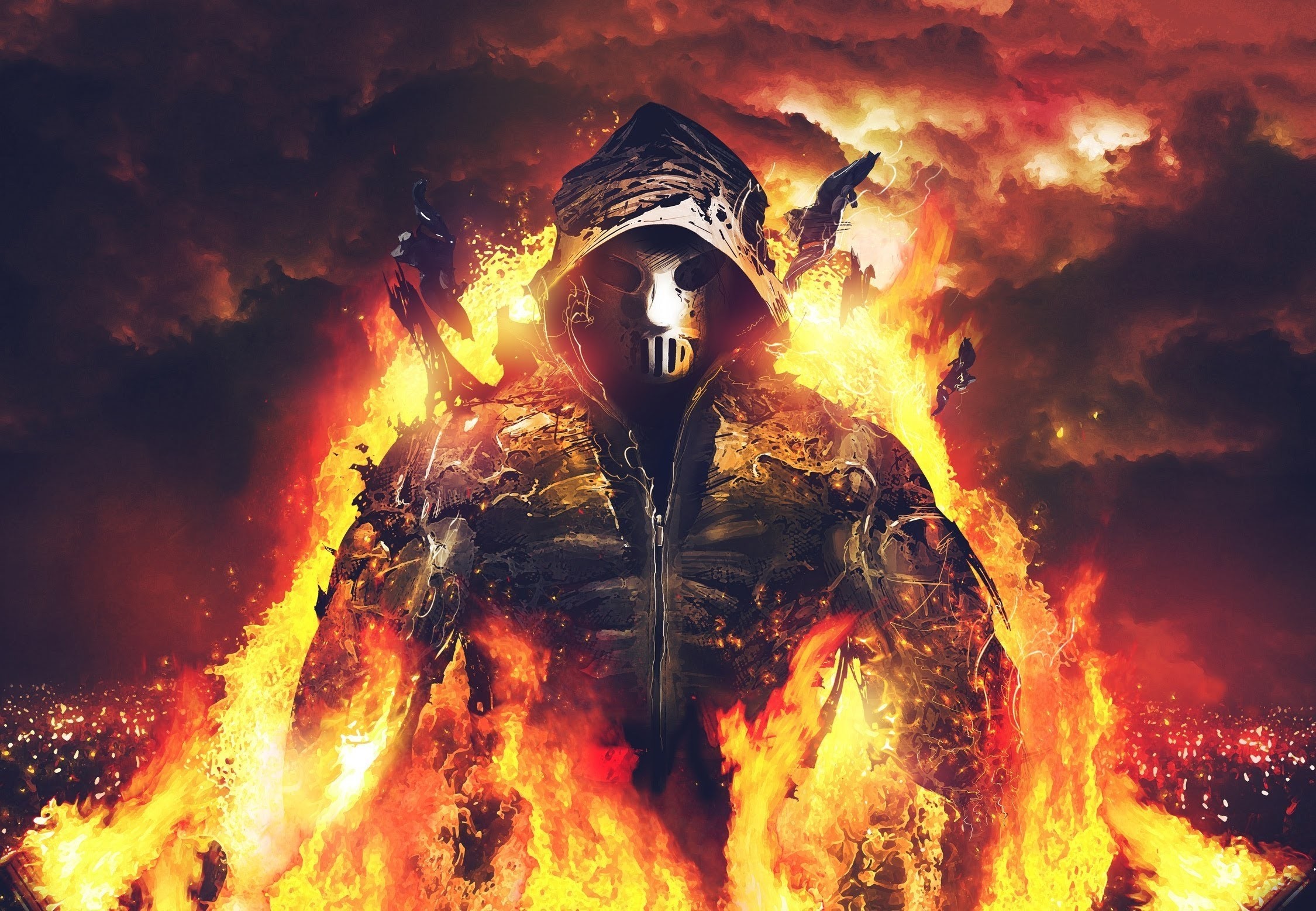 Figura incappucciata, Fuoco, Fantasy, Full HD, sfondo per PC