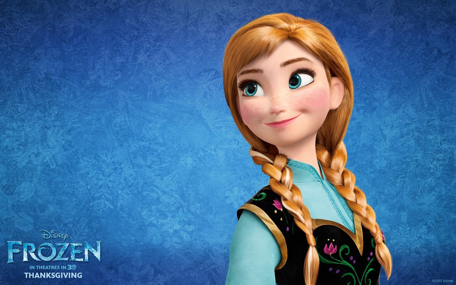 Anna, Frozen - Il regno di ghiaccio, Disney, Trecce, Sfondo blu, wallpaper desktop Full HD