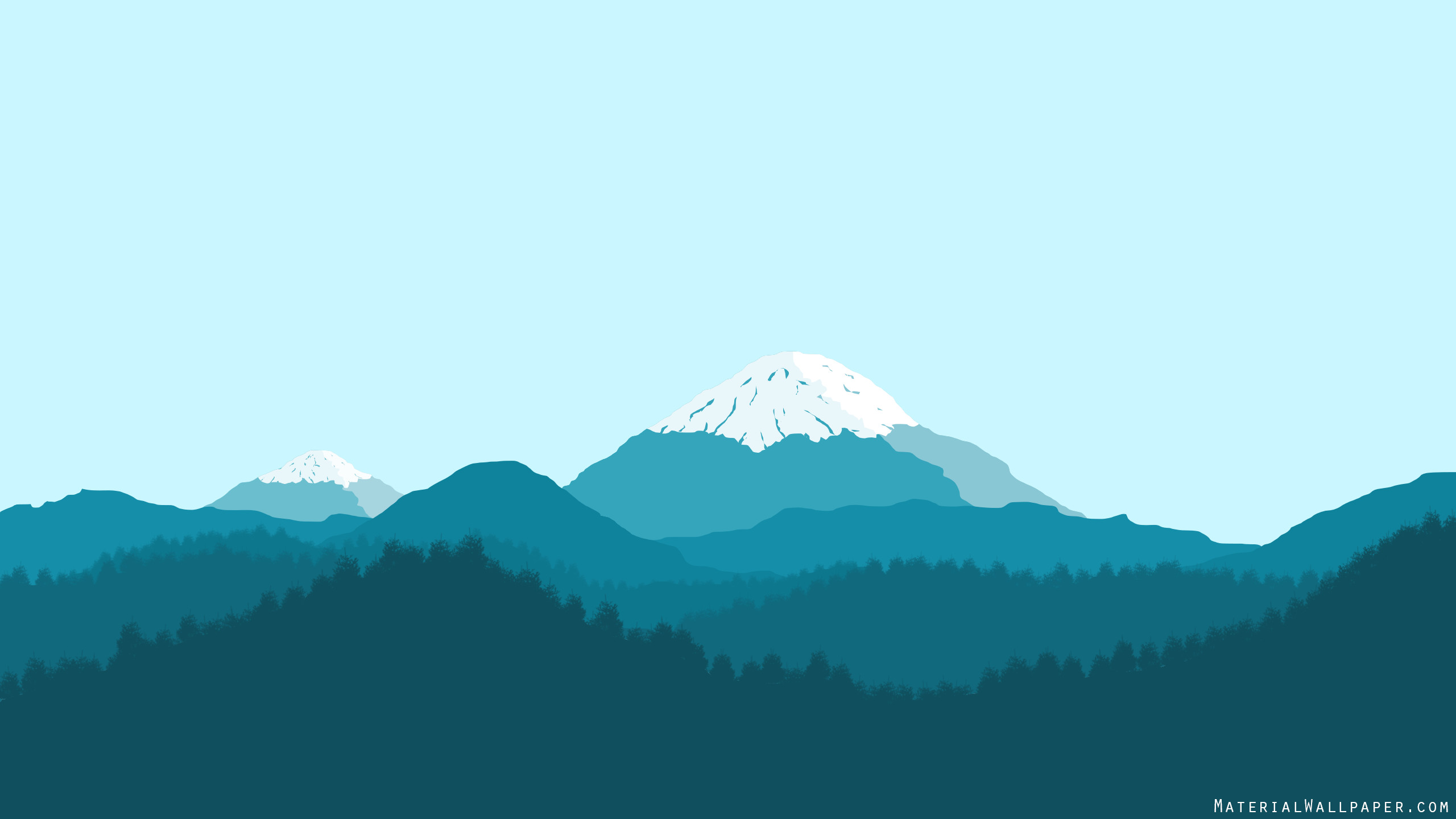 Montagne, Flat design, Foresta, Turchese, Paesaggio minimalista, sfondo 2K per PC