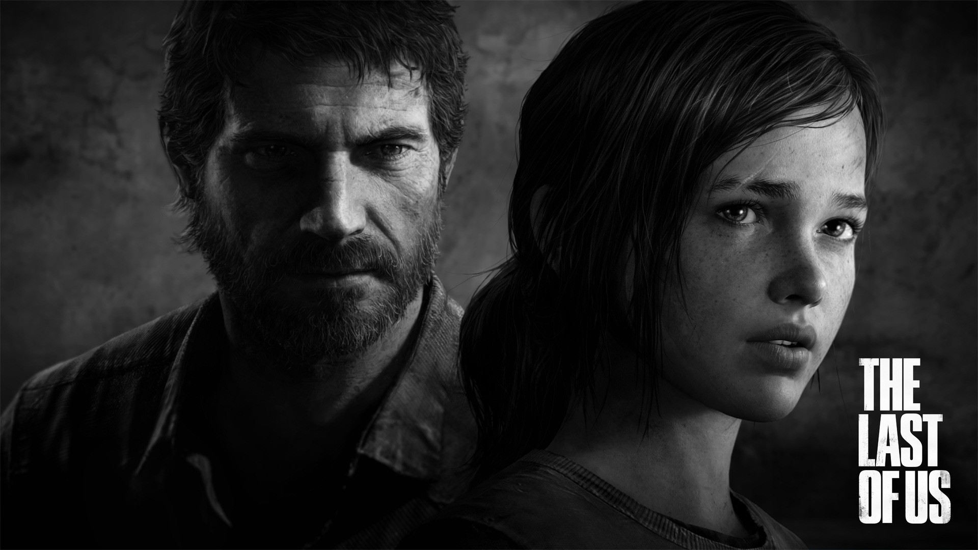 The Last of Us, Joel, Ellie, Primo piano, Bianco e nero, Full HD, sfondo per portatile