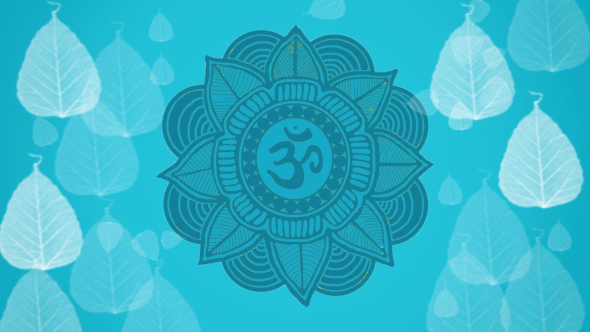 Om, Mandala, Fiore di loto, Foglie, Turchese, 1920x1080, immagine di sfondo