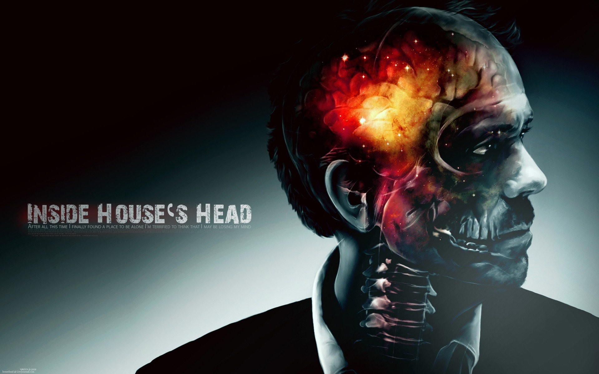 Dr. House, Hugh Laurie, Cervello, Inside House's Head, Teschio, Full HD, sfondo per PC e portatile