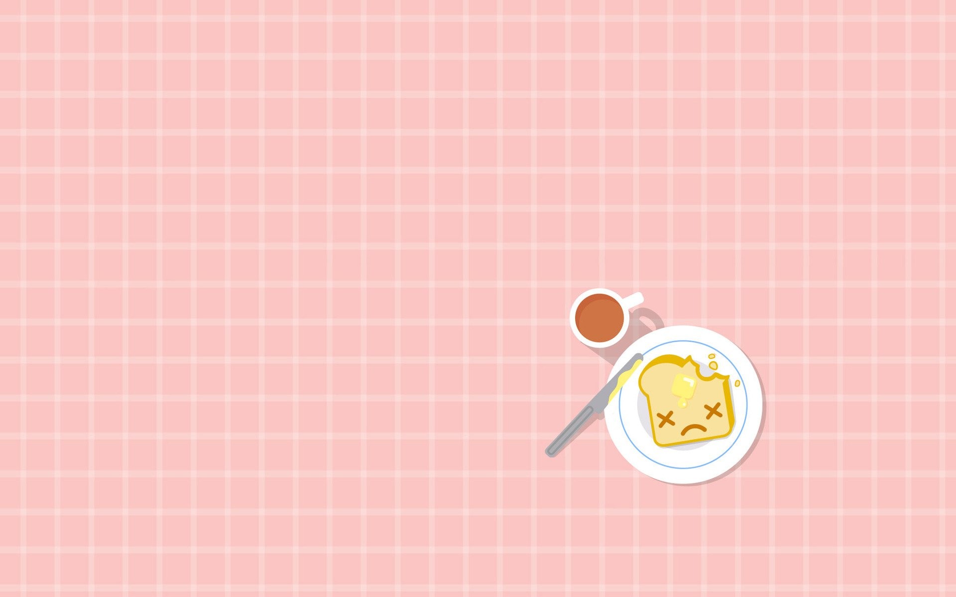 Toast, Tè, Kawaii, Quadretti rosa, Full HD, sfondo Windows 11