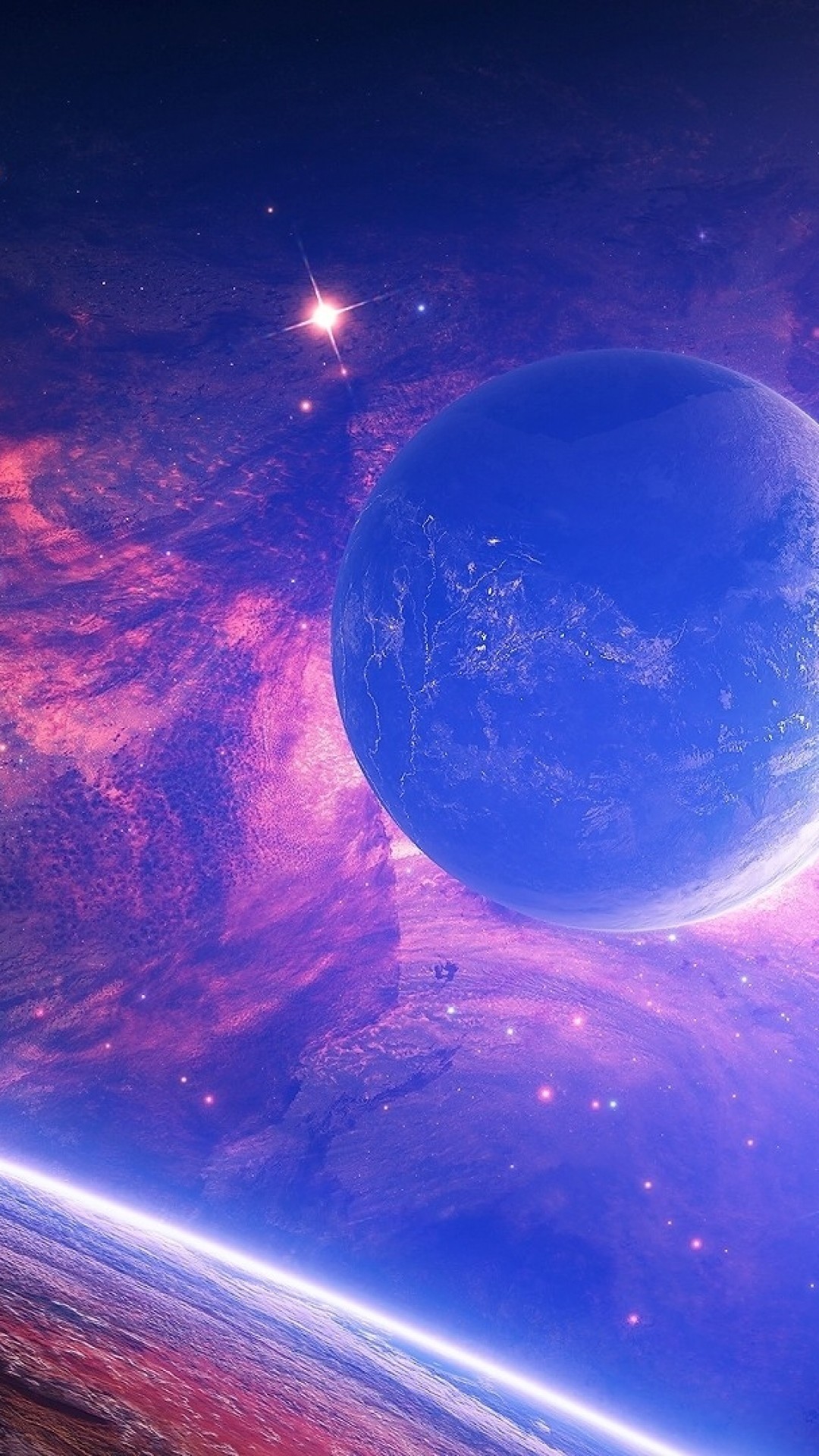 Pianeta, Nebulosa, Spazio, Viola, Arte digitale, Full HD, sfondo per iPhone e Android