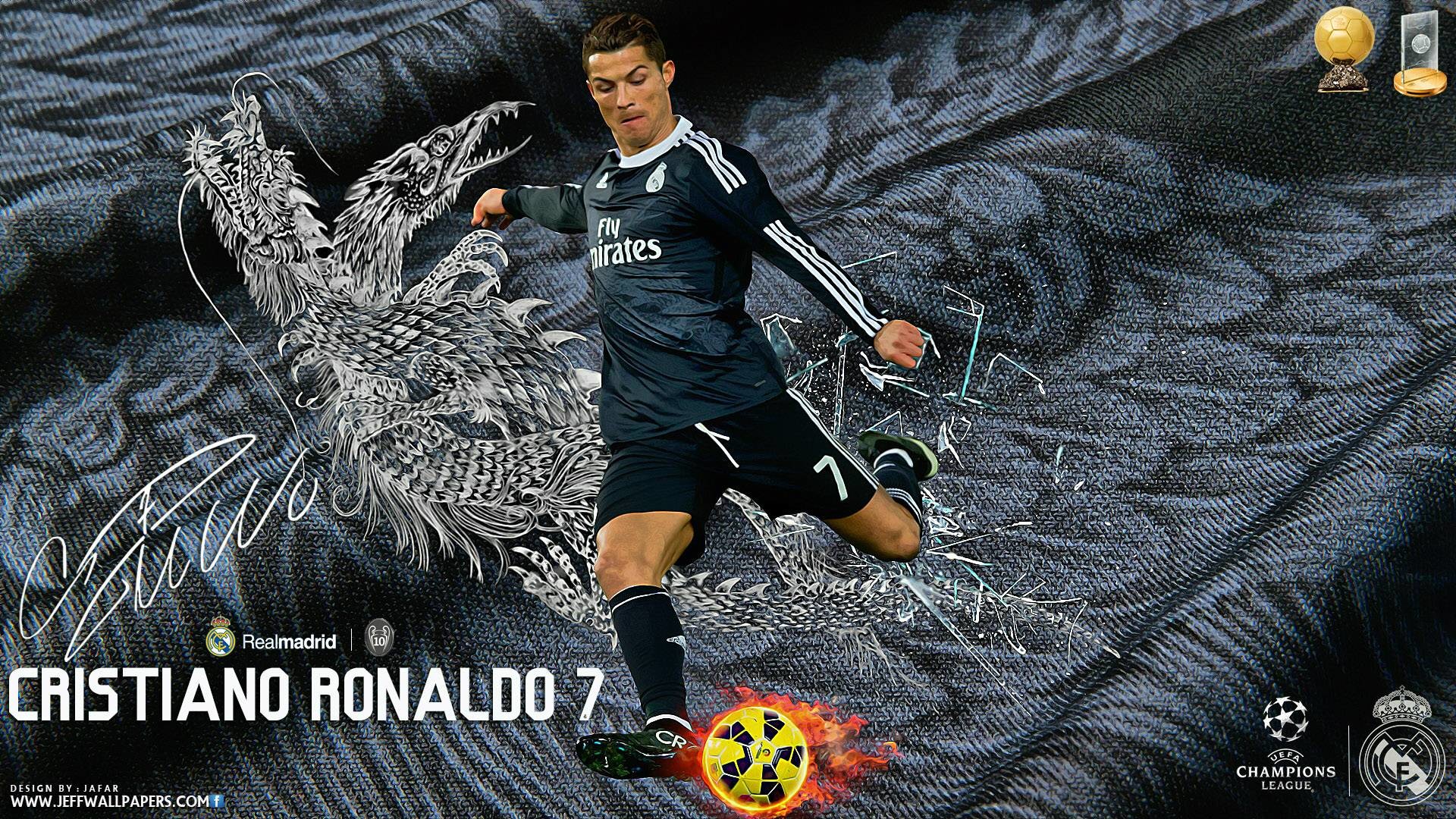 Cristiano Ronaldo, Real Madrid, Pallone d'Oro, Autografo, Drago, sfondo 16:9 Full HD