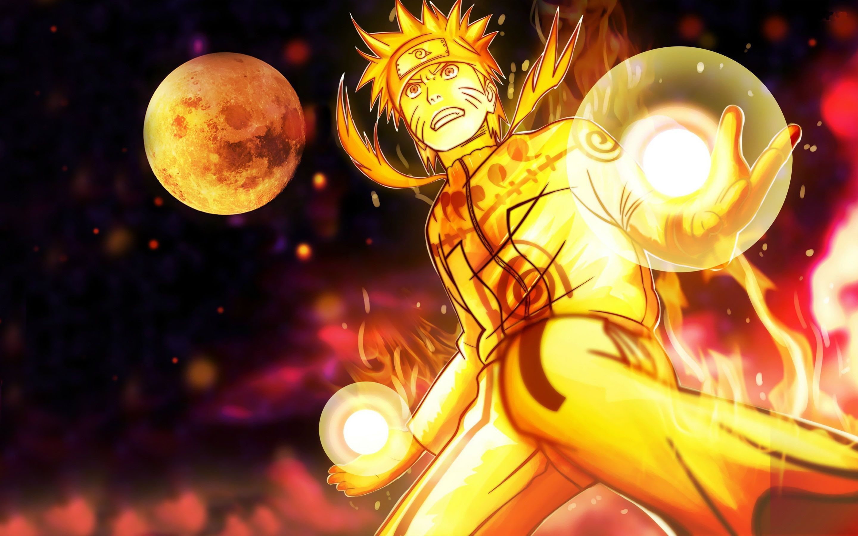Naruto Uzumaki, Modalità chakra del Kyuubi, Rasengan, Luna, Naruto Shippuden, immagine di sfondo