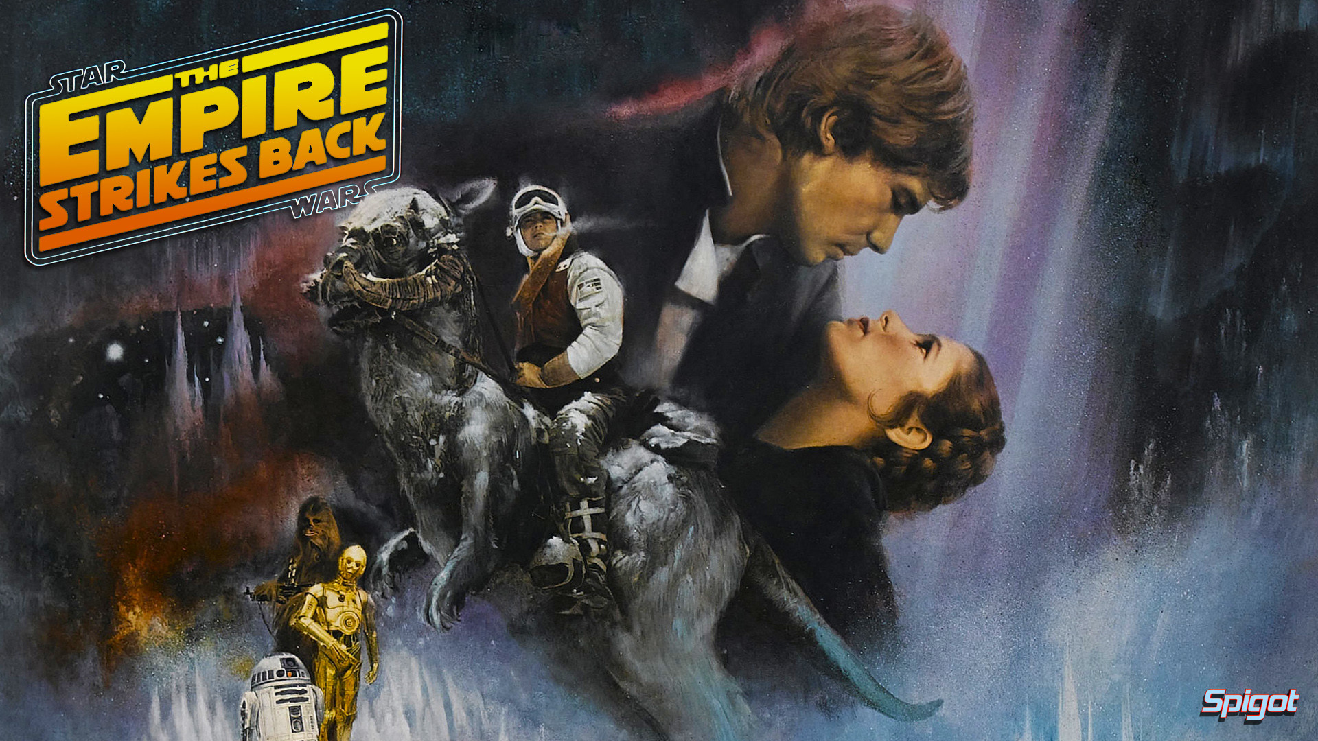 Star Wars: L'Impero colpisce ancora, Han Solo, Principessa Leia, Tauntaun, Poster vintage, wallpaper desktop