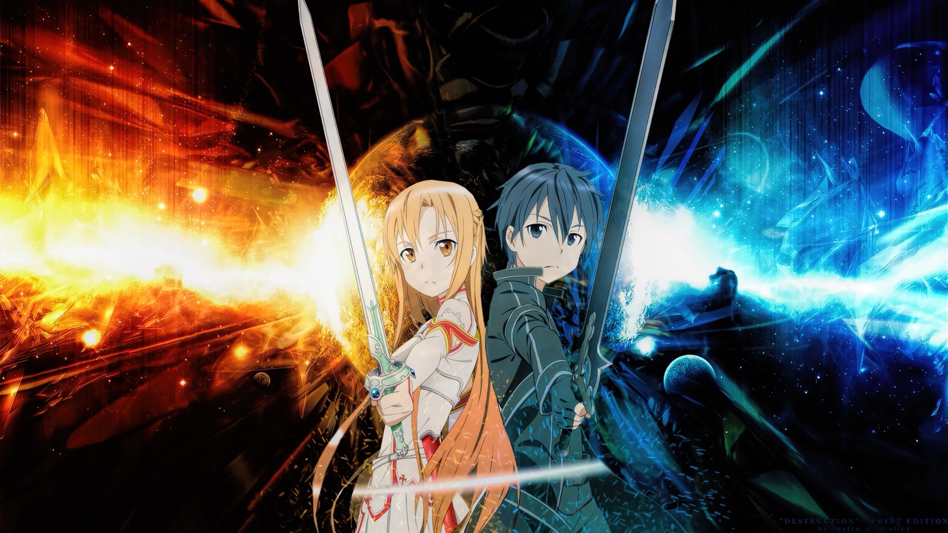 Asuna, Kirito, Sword Art Online, Spade, Fuoco e ghiaccio, 1920x1080, wallpaper desktop