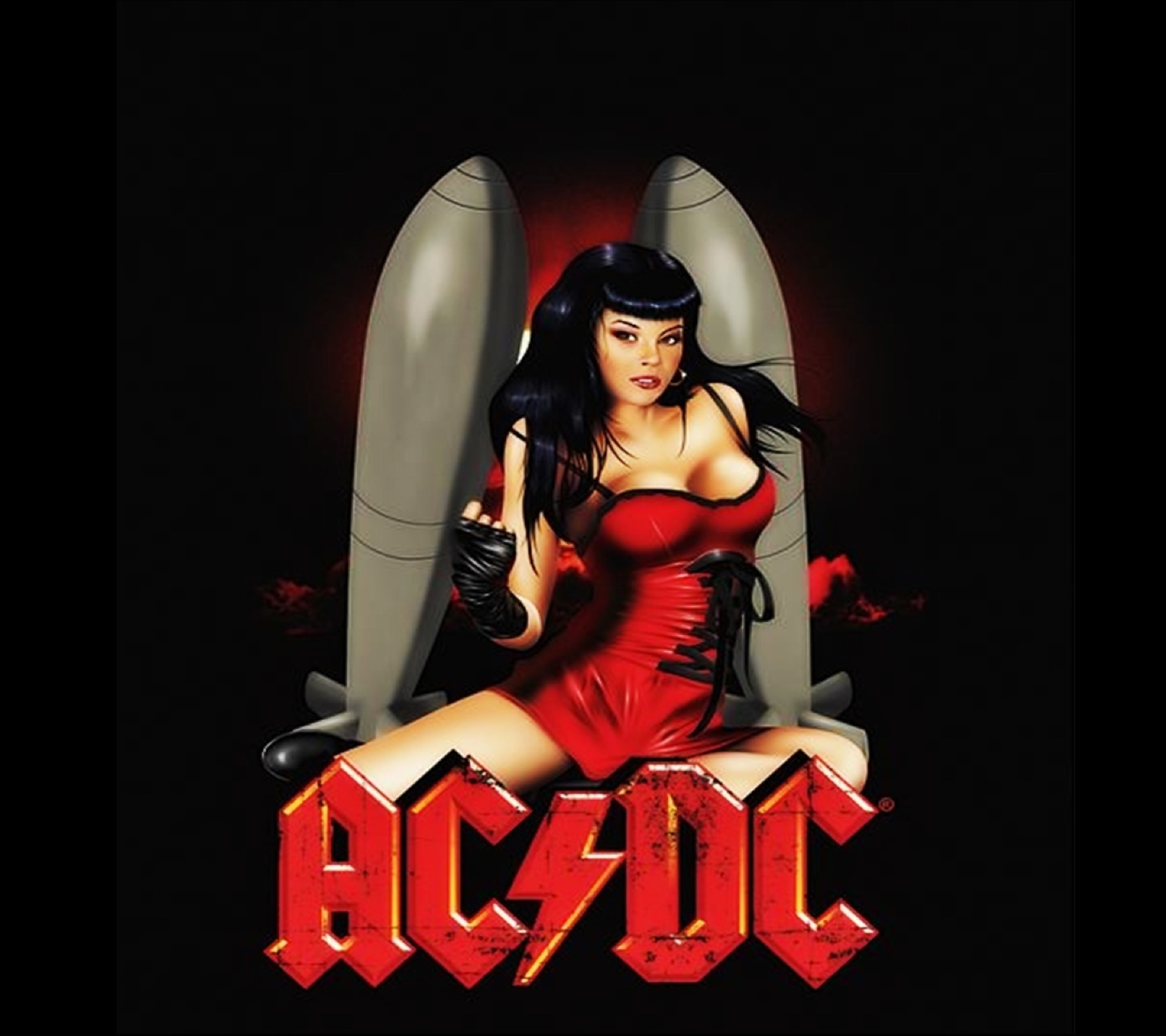 AC/DC, Pin-up, Illustrazione, Rosso, Full HD, sfondo per iPad e tablet